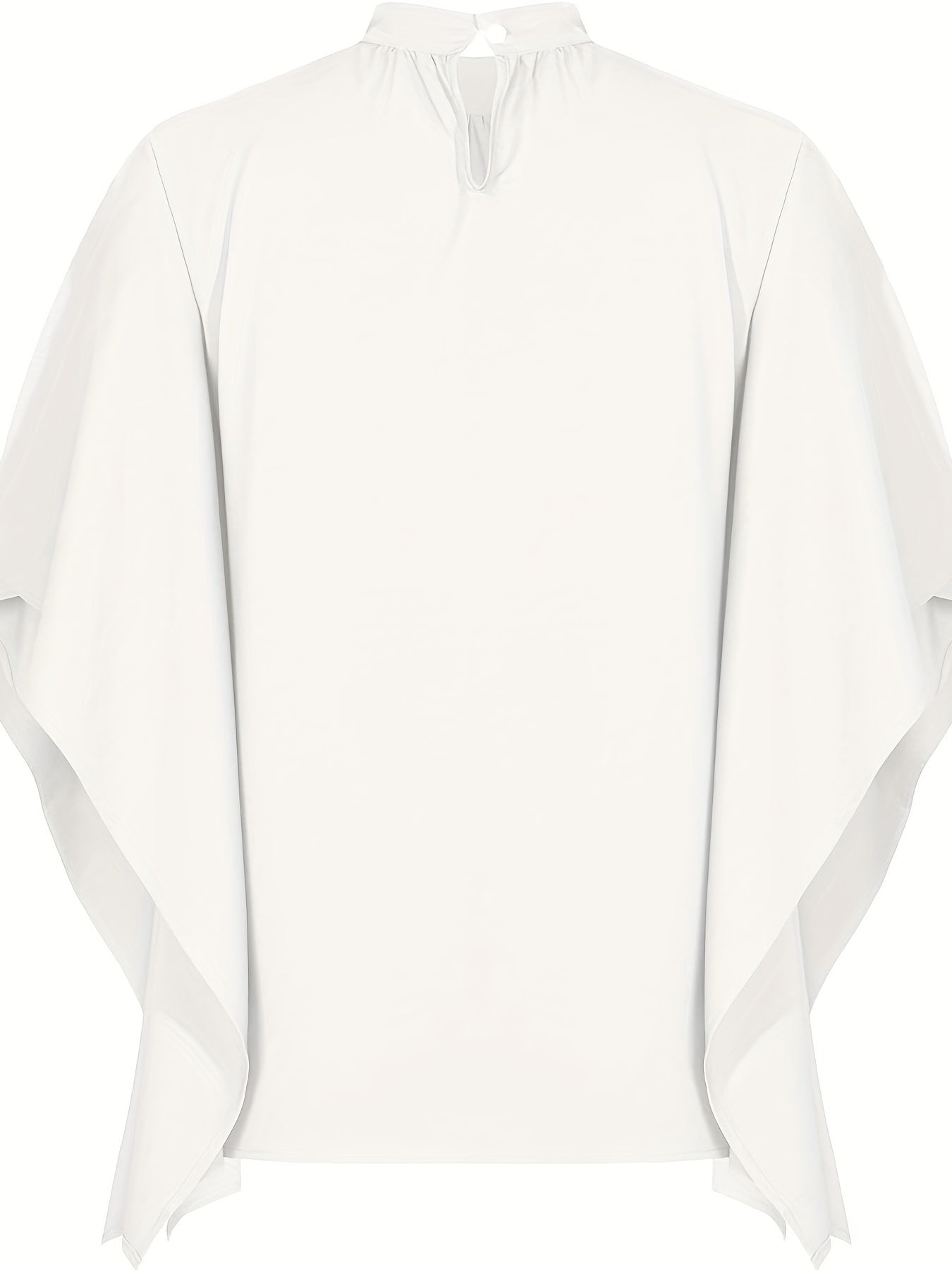 Asymmetrical High Neck Batwing Sleeve Shirt, Letter Print Elegant Summer Stretchy Shirt
