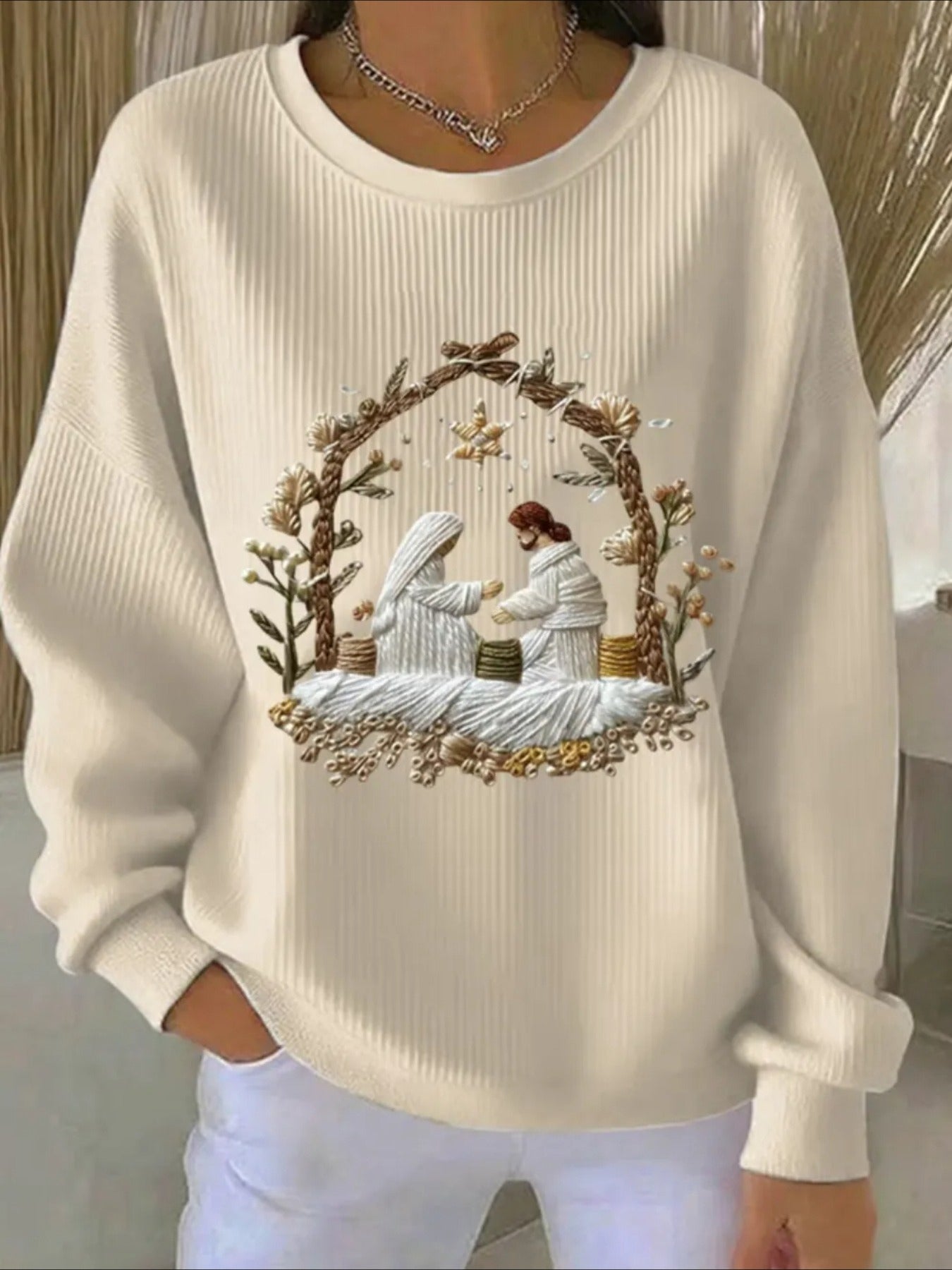 Printing Crew Neck Floral Long Sleeve Sweater Hoodie
