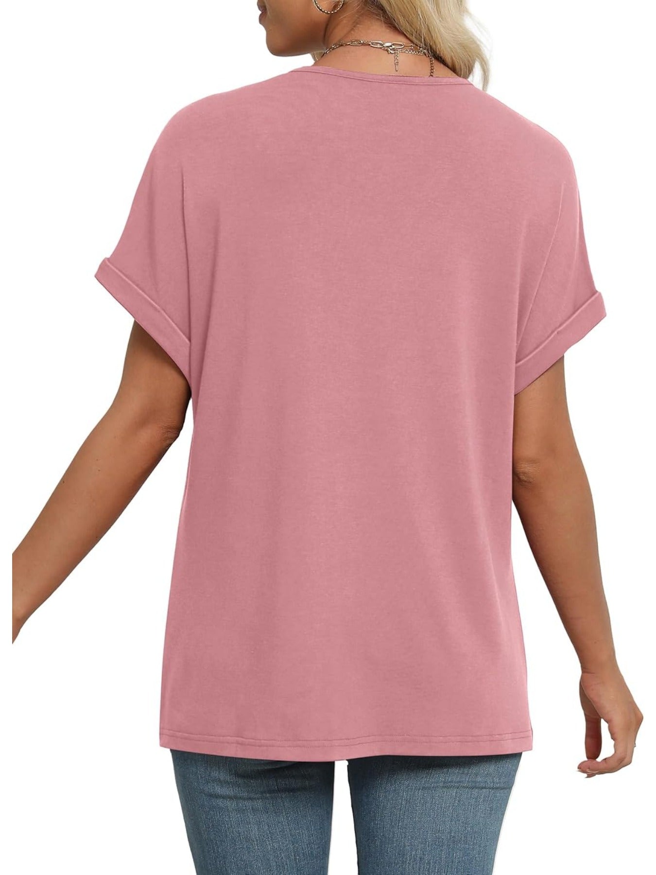 Solid Color V Neck Short Dolman Sleeve Shirts