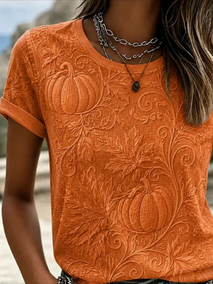 100% Cotton Casual Green Maple Leaf Printing Crew Neck Short Sleeve T-shirt