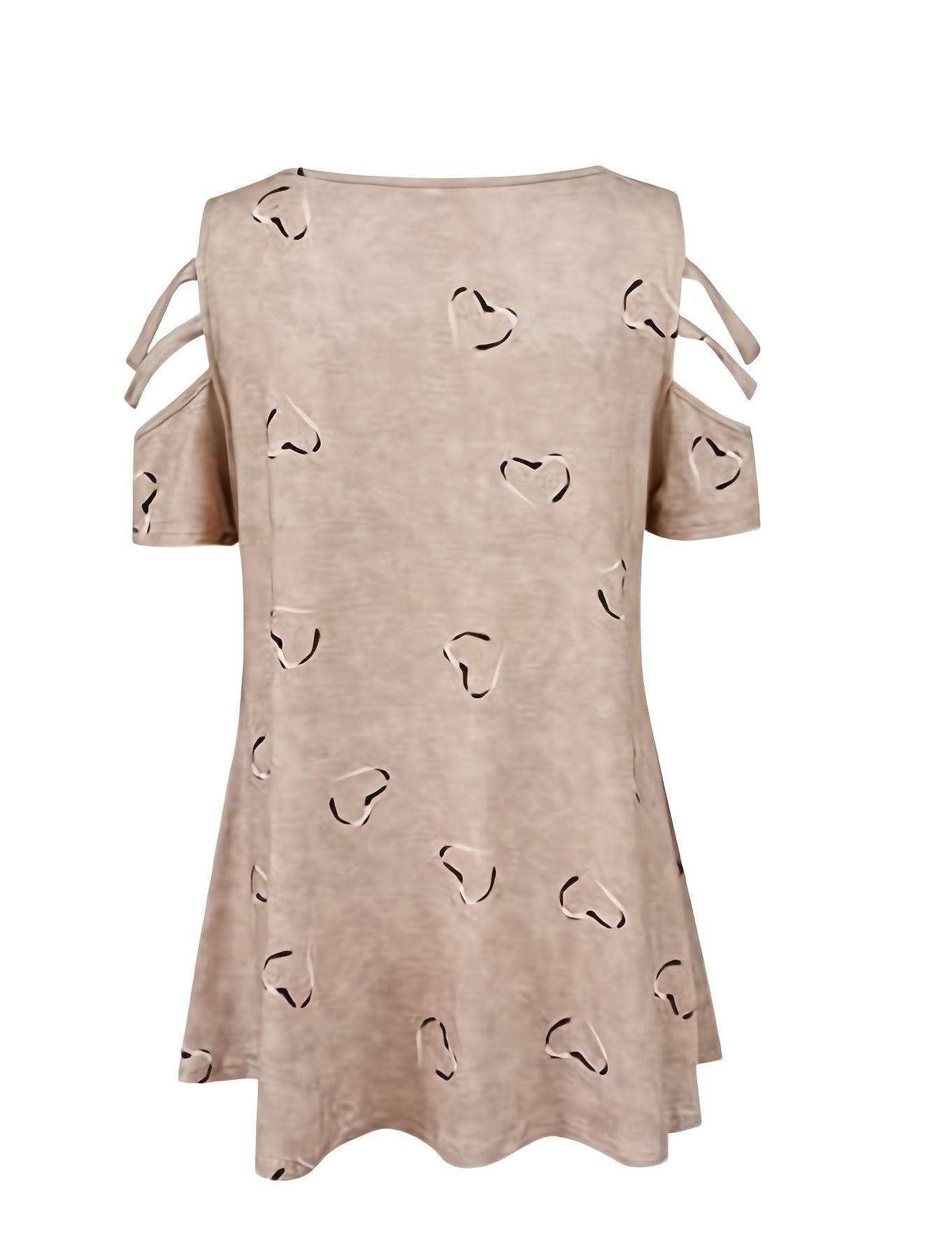 Women's Heart Print Cut Out T-Shirt with Zipper V Neck and Short Sleeves - Casual Everyday Top for Comfort and Style