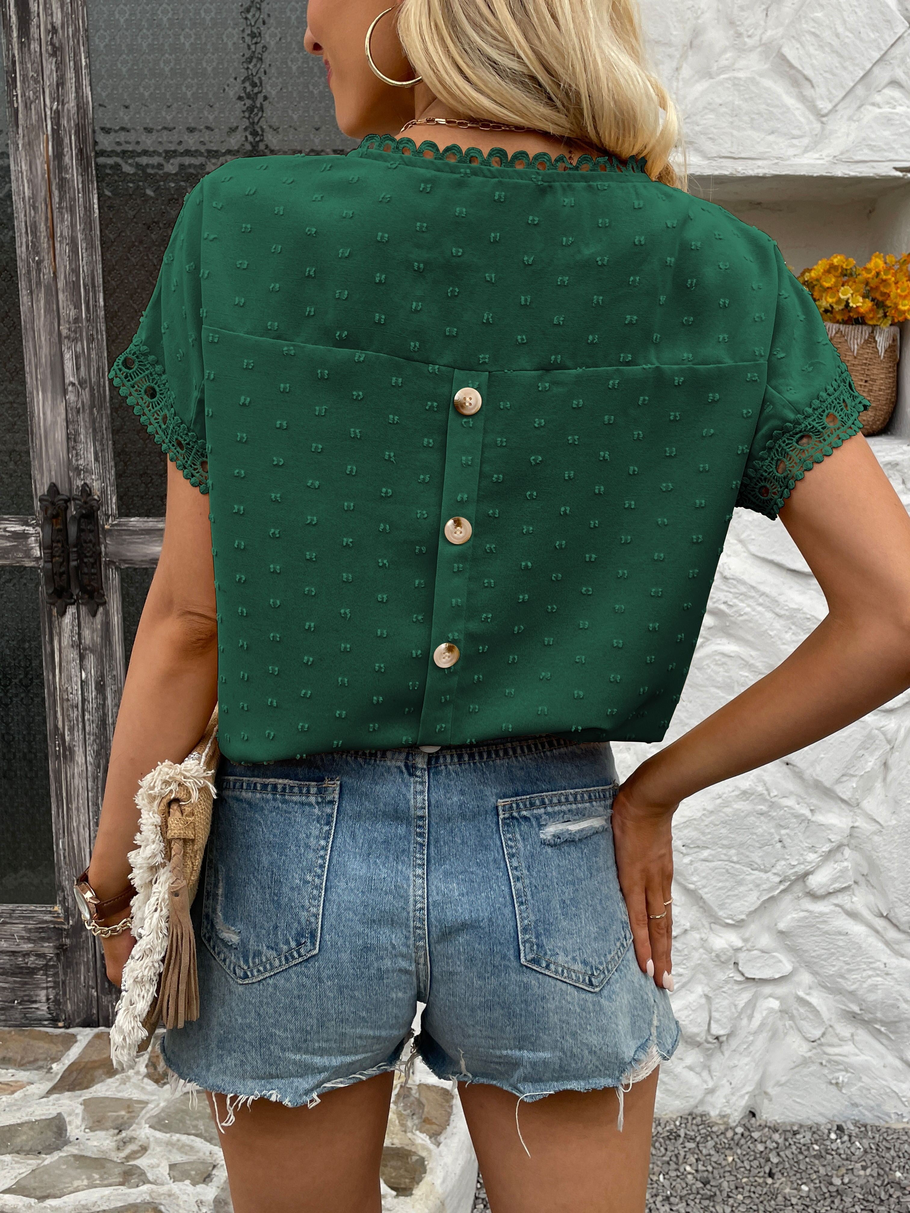 Women's Swiss Dot Embroidered T-Shirt, A Stylish and Comfortable Everyday Top