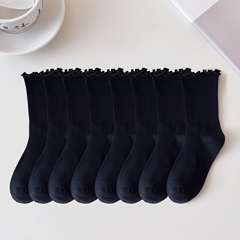 6/8 Pairs Lettuce Trim Socks, Comfy & Breathable Mid Tube Socks