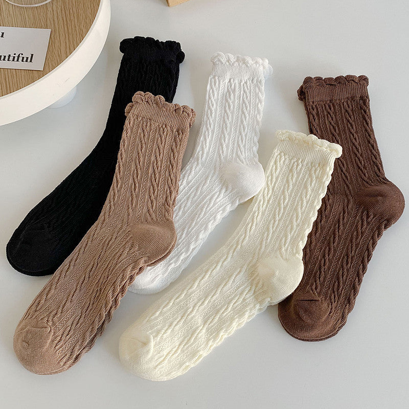 Free Gift Women's Twist Texture Mid Tube Socks