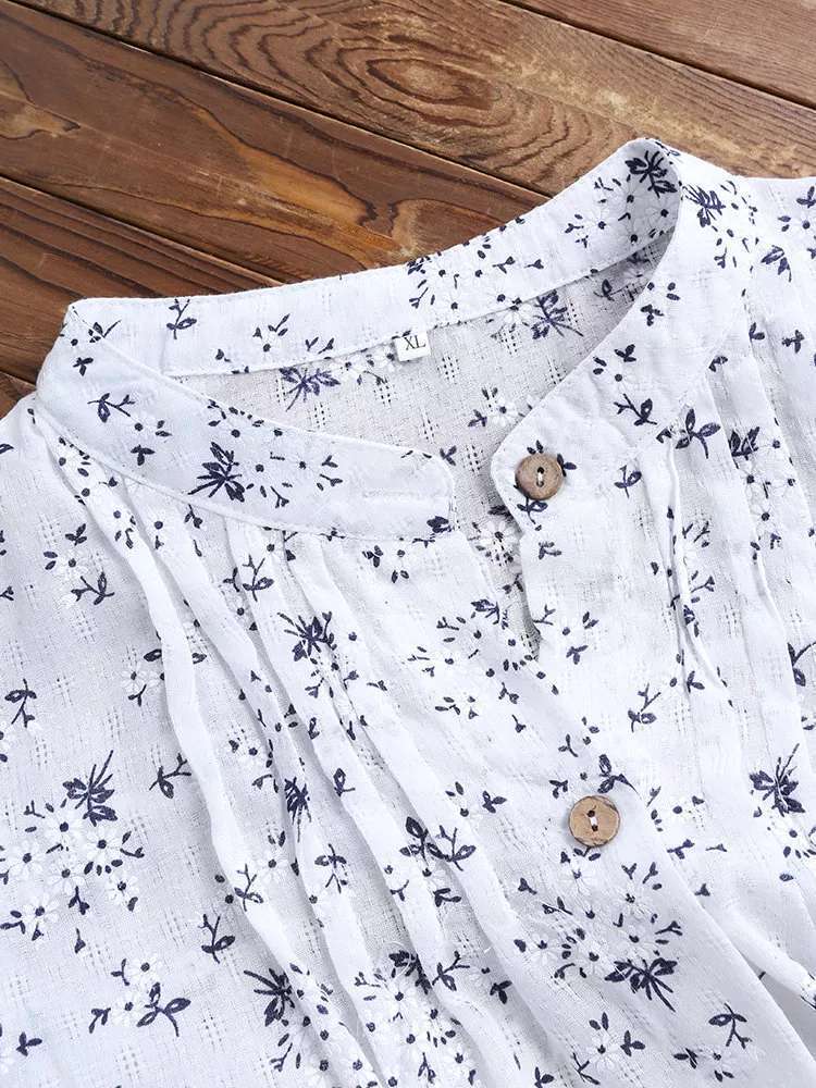 Loose Long Sleeve V Neck Button Tunic Tops