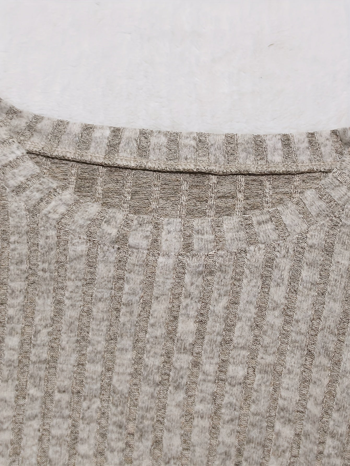 Solid Crew Neck Rib Knit Top, Casual Button Long Sleeve Loose Sweater