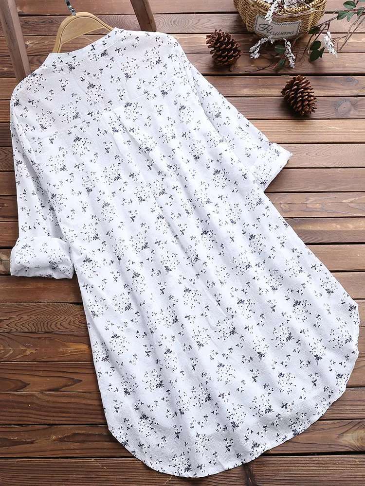 Loose Long Sleeve V Neck Button Tunic Tops