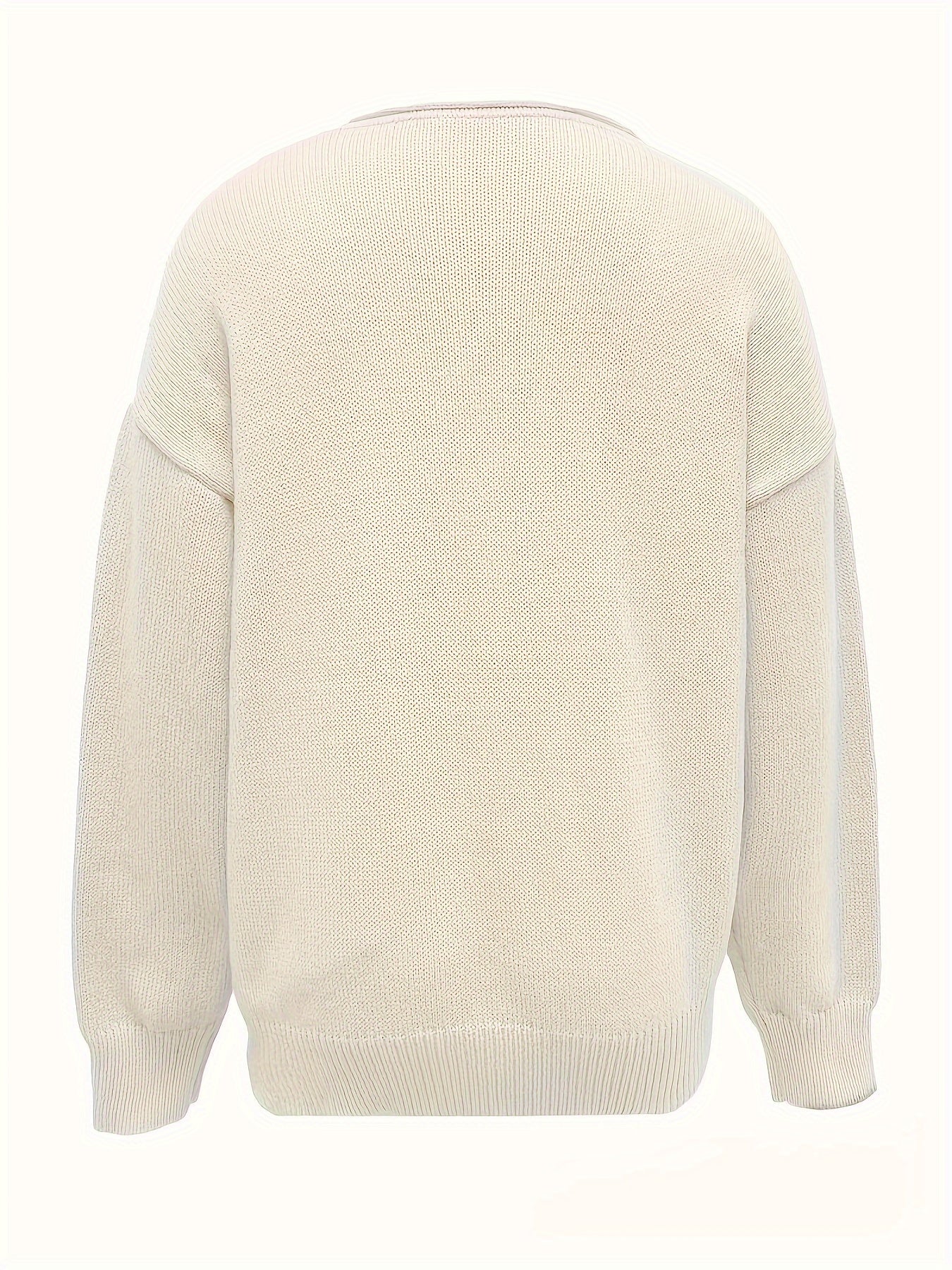 Solid Color V Neck Sweater, Casual Long Sleeve Sweater