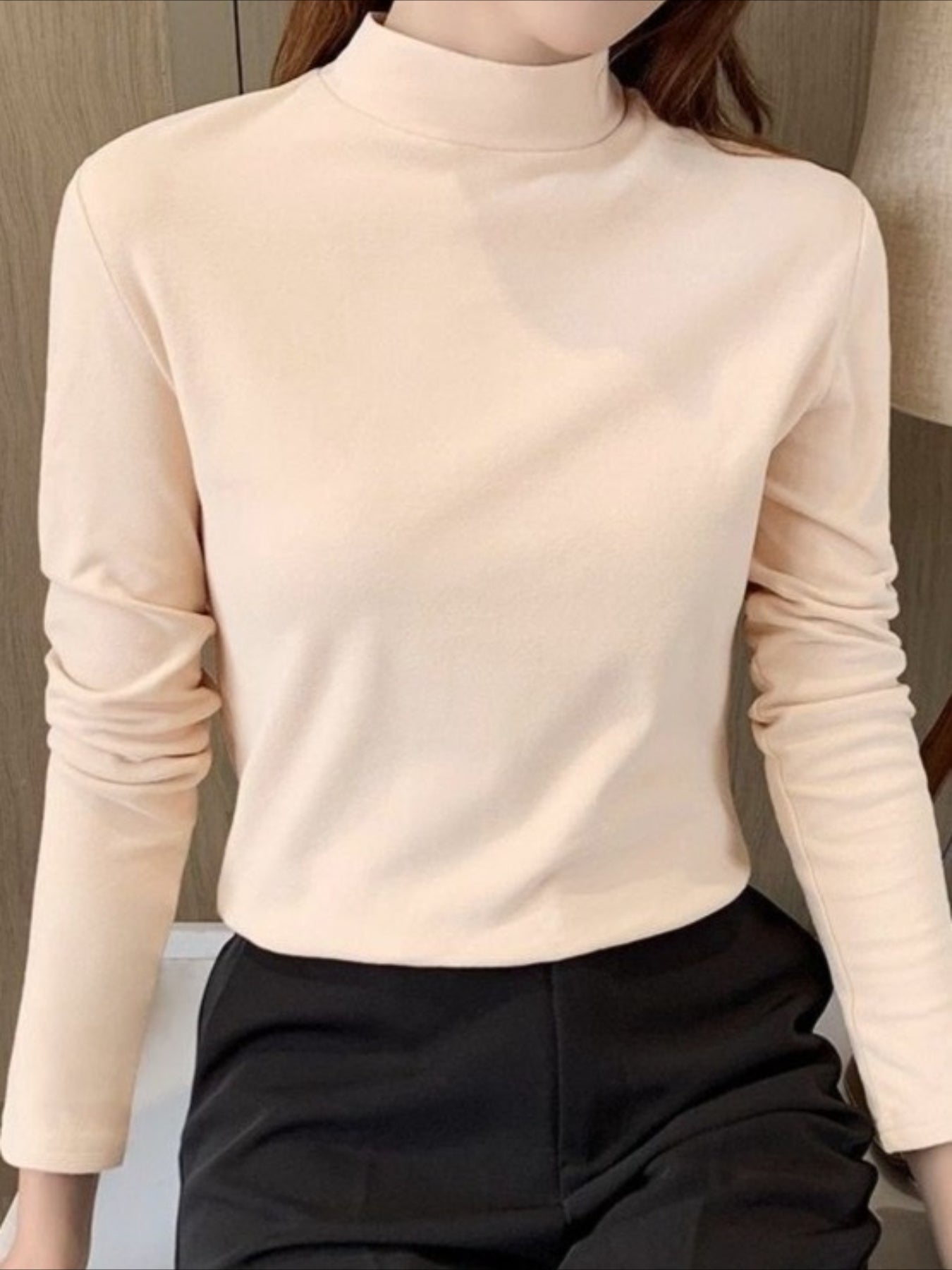 Casual Plain Half Turtleneck Skinny Soft Clouds T-shirt