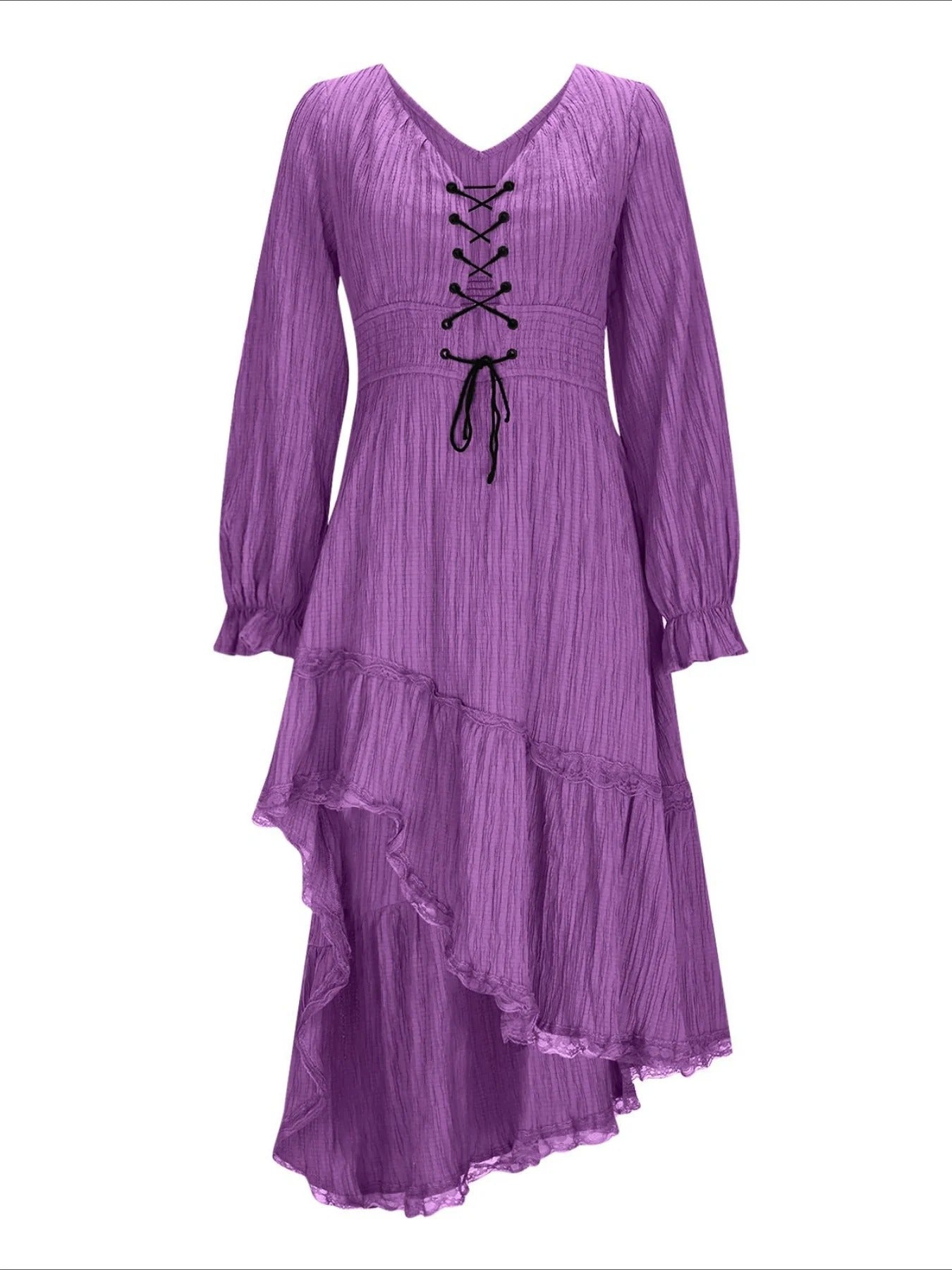Solid Color Elegant Long Sleeve V-Neck Midi Dress