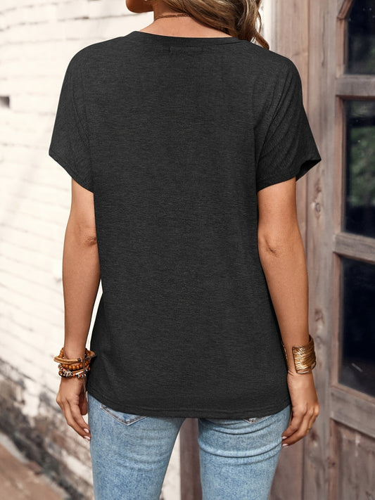 Button Front Solid T-shirt, Casual Short Sleeve T-shirt