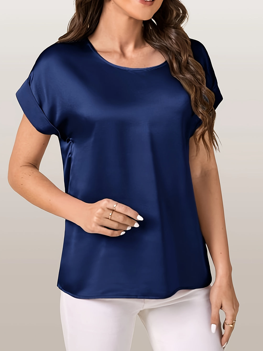 Elegant Loose Versatile Chic T-Shirt, Short Sleeve Crew Neck Top