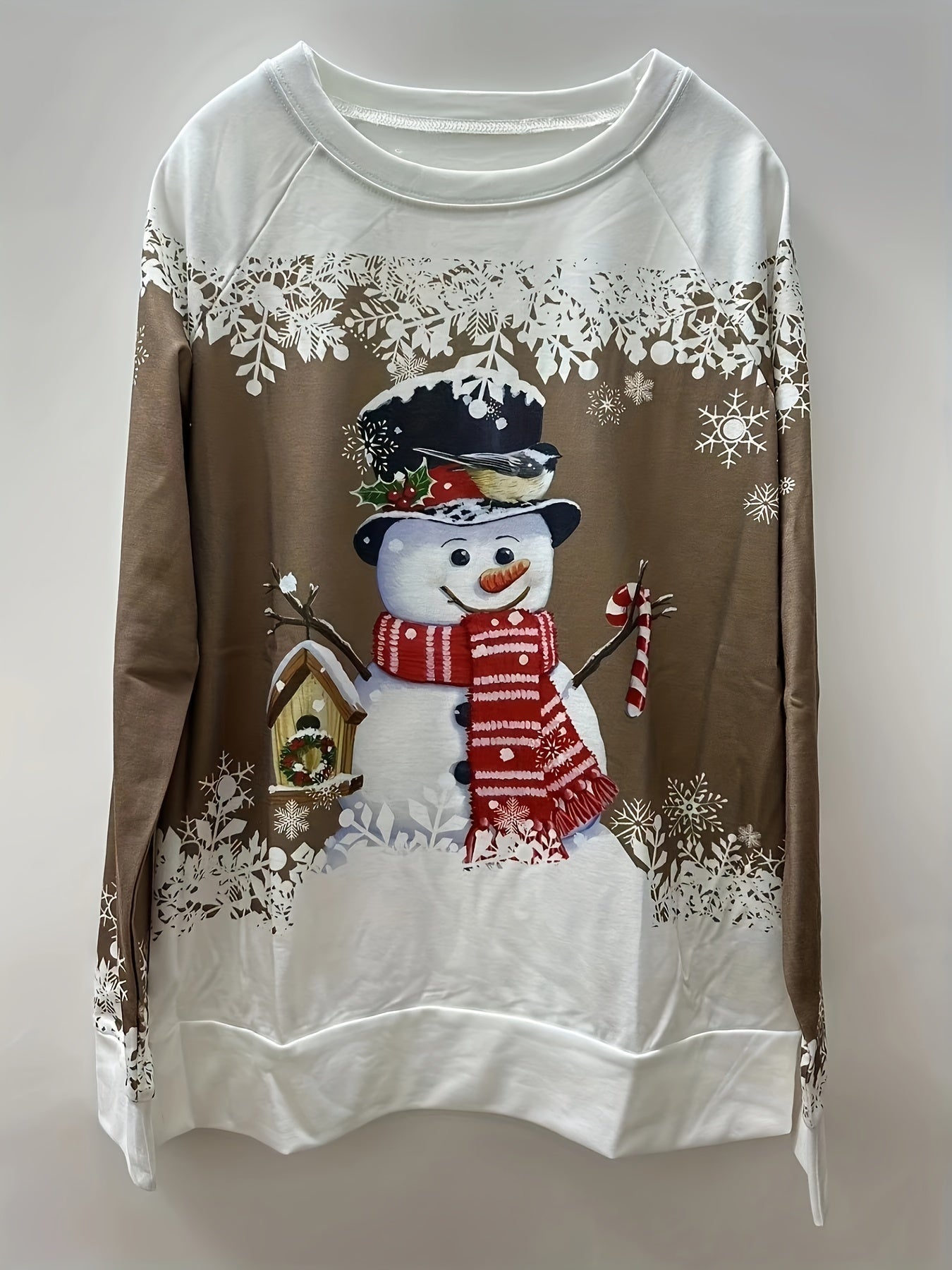 Christmas Snowman Print Sweatshirt, Casual Long Sleeve Crew Neck Sweatshirt