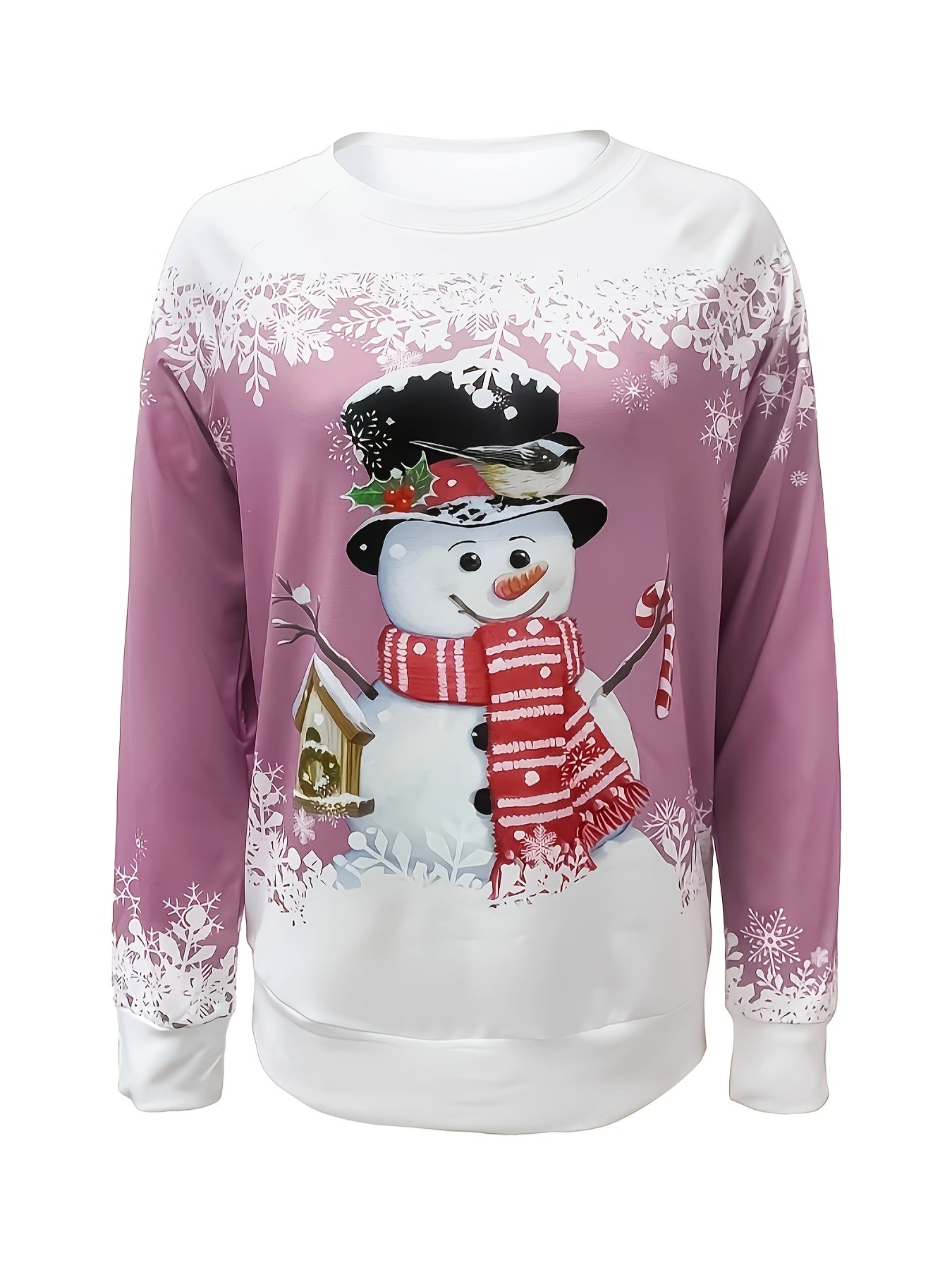 Christmas Snowman Print Sweatshirt, Casual Long Sleeve Crew Neck Sweatshirt