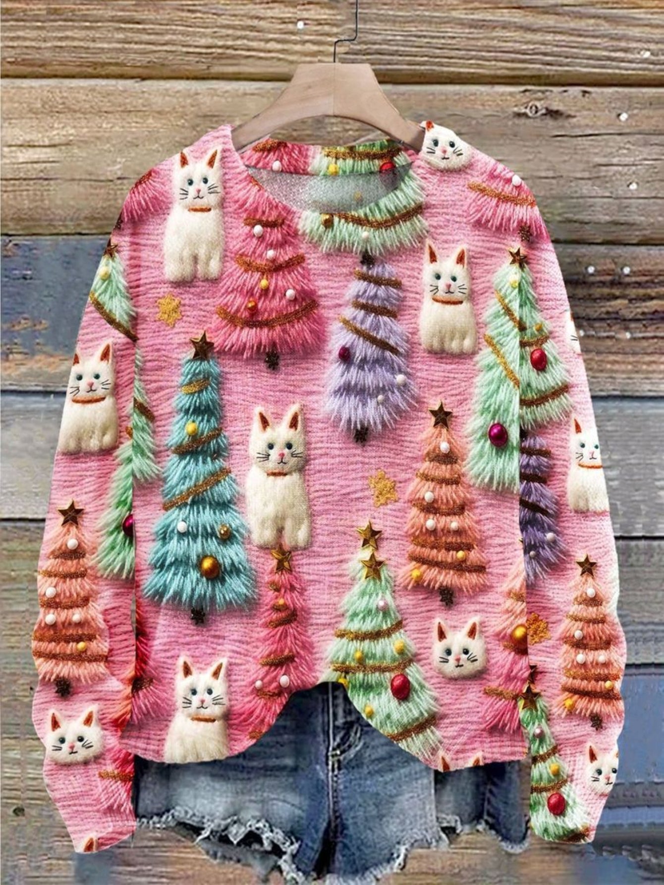 Christmas Allover Print Pullover Sweatshirt, Thin Long Sleeve Crew Neck Sweatshirt