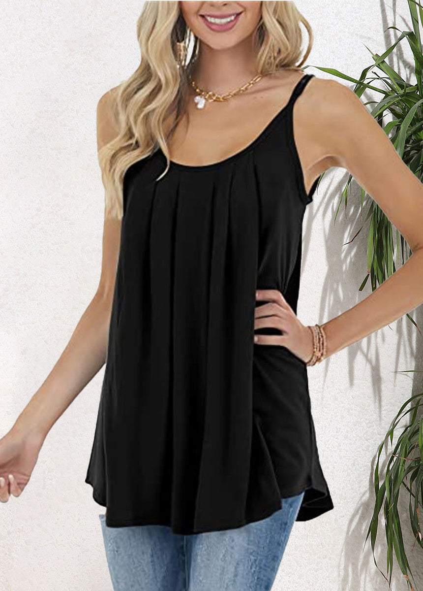 Pleated Round Neck Keyhole Suspender Vest