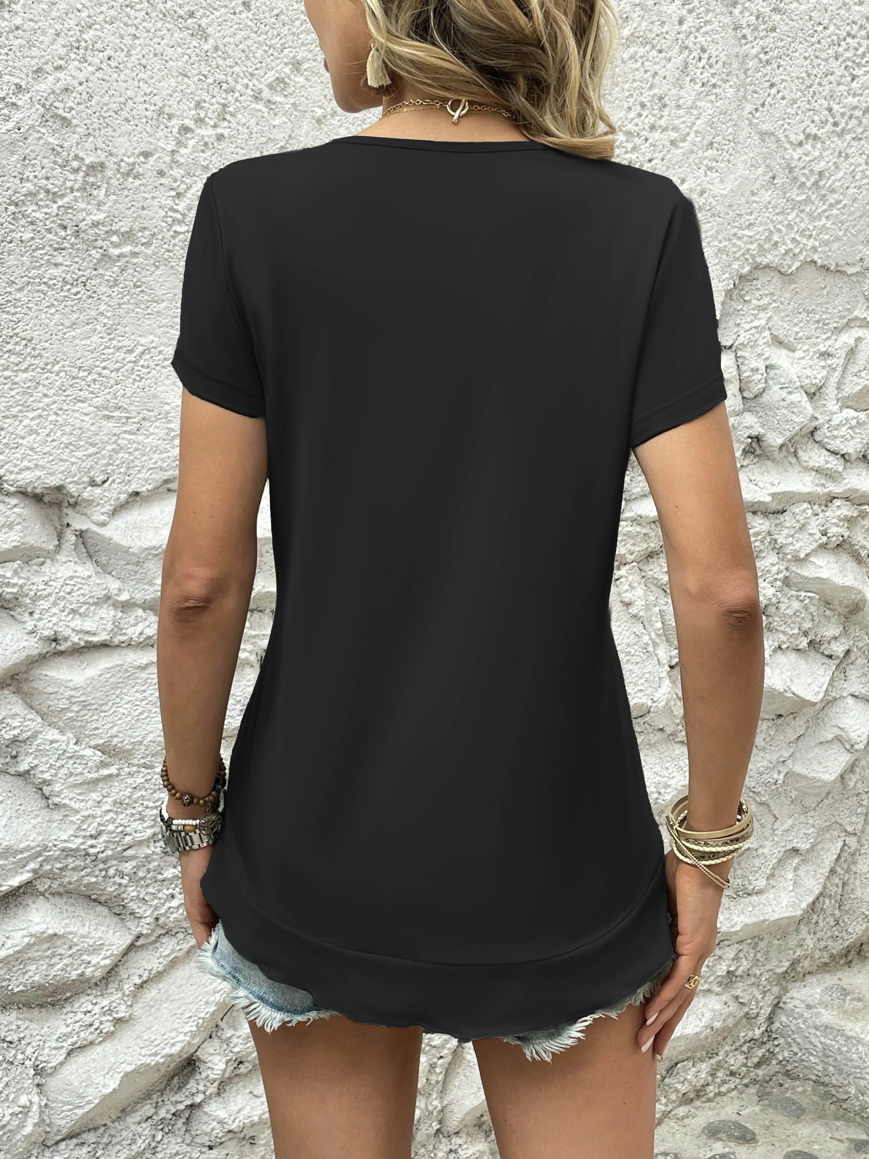 Asymmetrical Ruffle Hem T-Shirt, Casual Crew Neck Short Sleeve T-Shirt