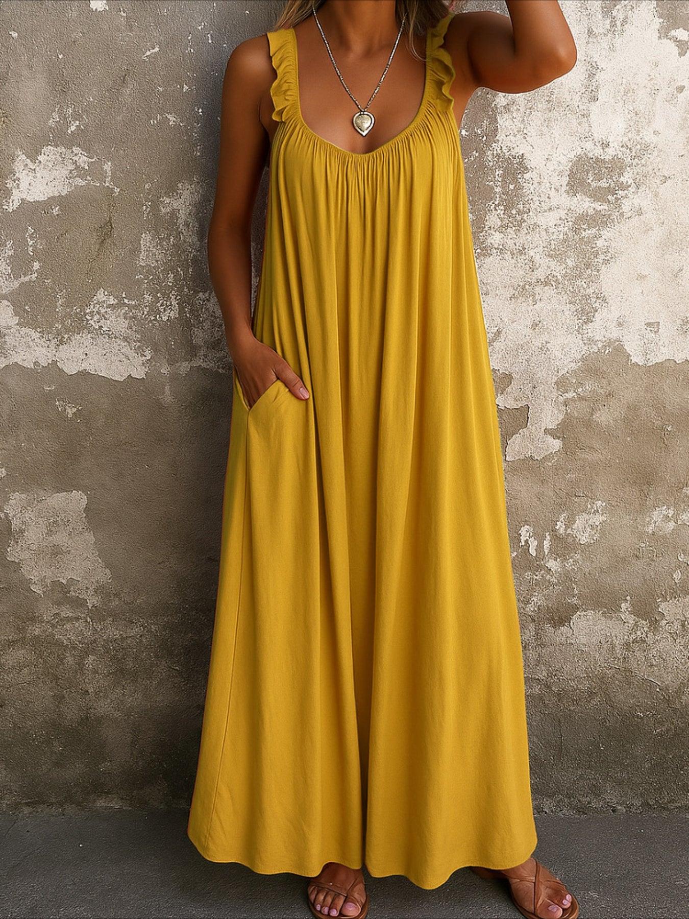 Regular Fit Plain Sleeveless U Neck Maxi Dress