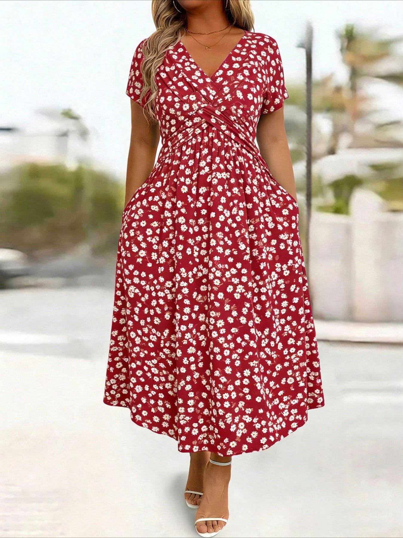 Elegant V-Neck Flattering Fit with Pocket Dress
