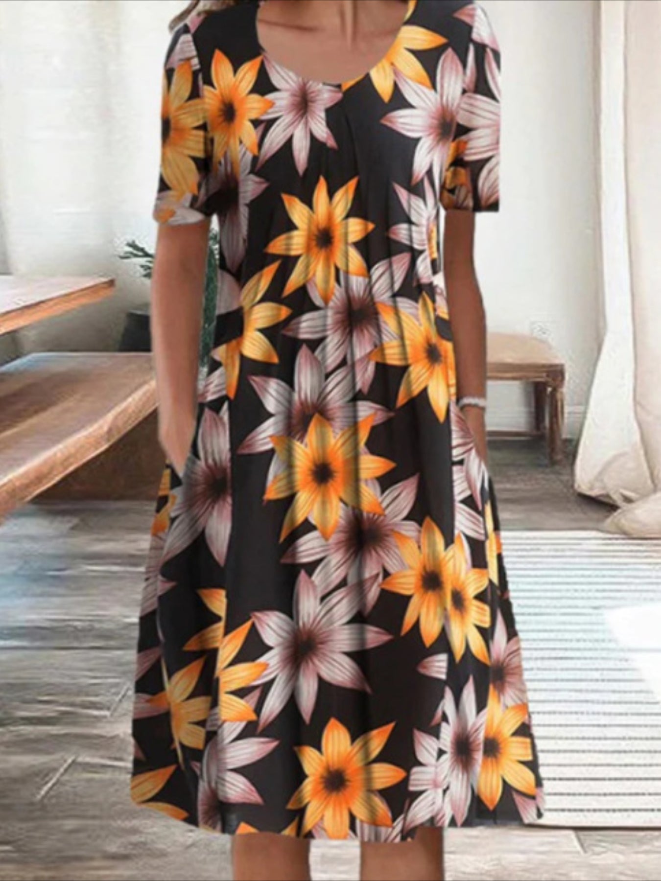 Casual Vacation Commute Floral Print Round Neck Short Sleeve Dress
