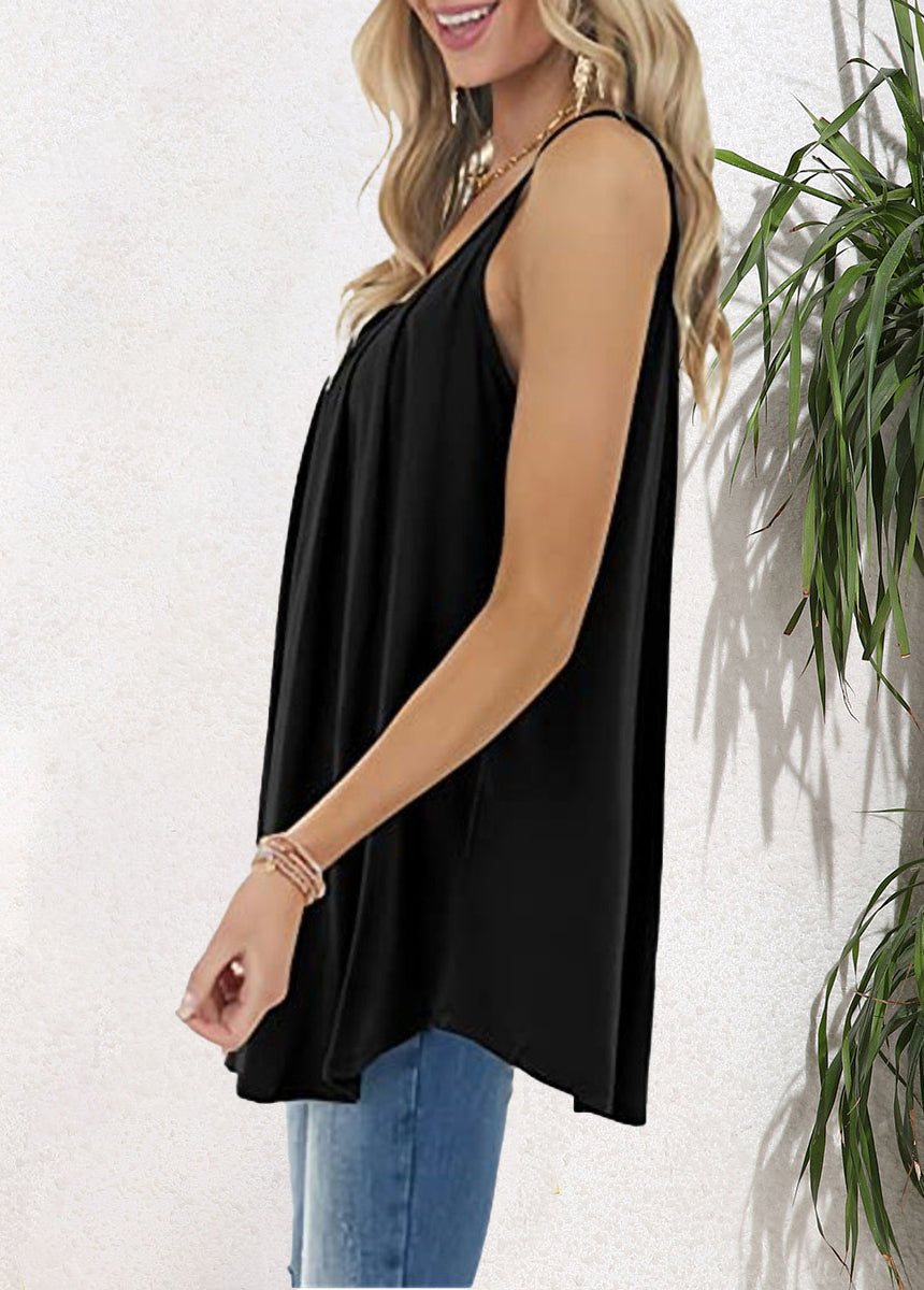 Pleated Round Neck Keyhole Suspender Vest