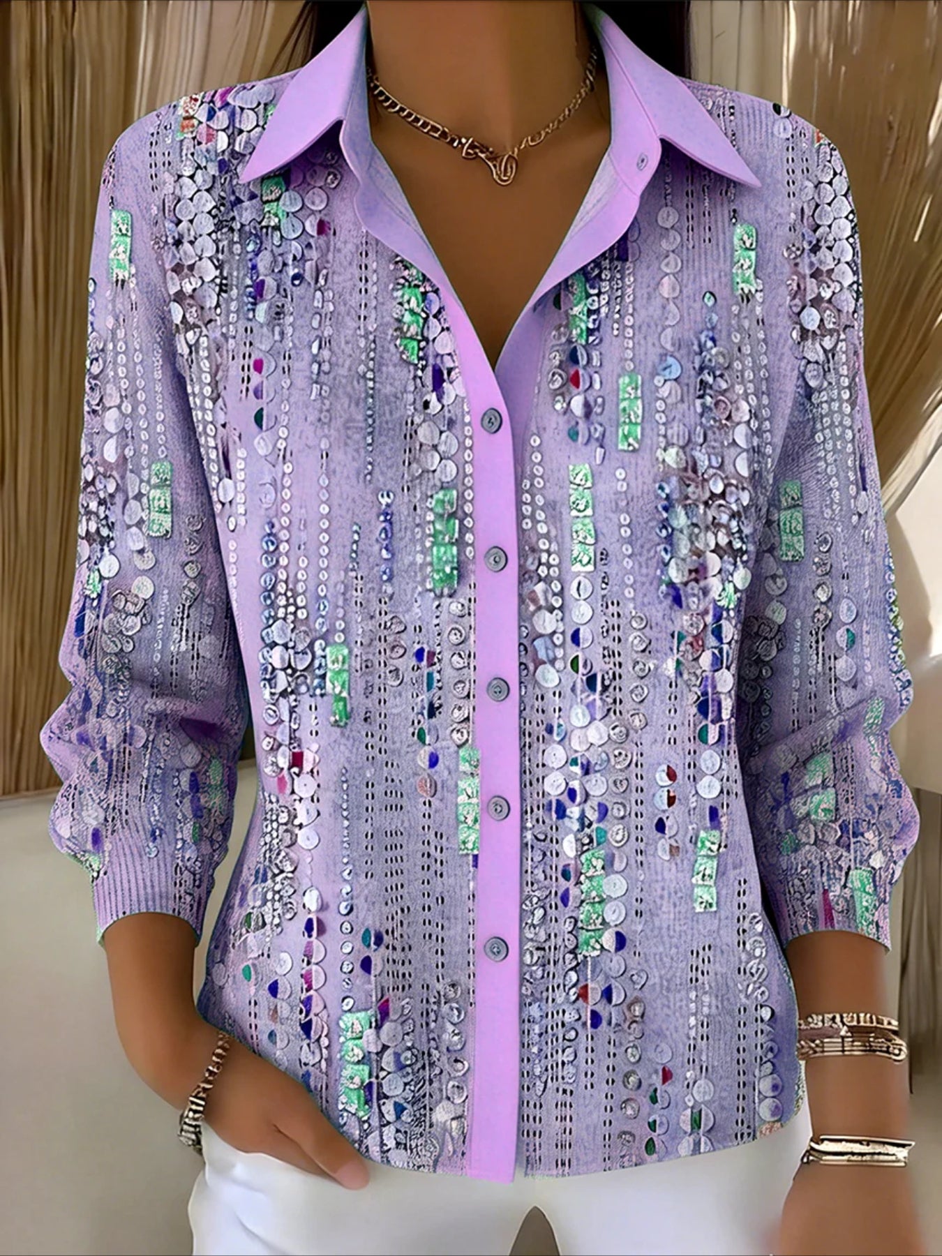 Shirt Collar Long Sleeve Gradient Pattern Regular Loose Shirt