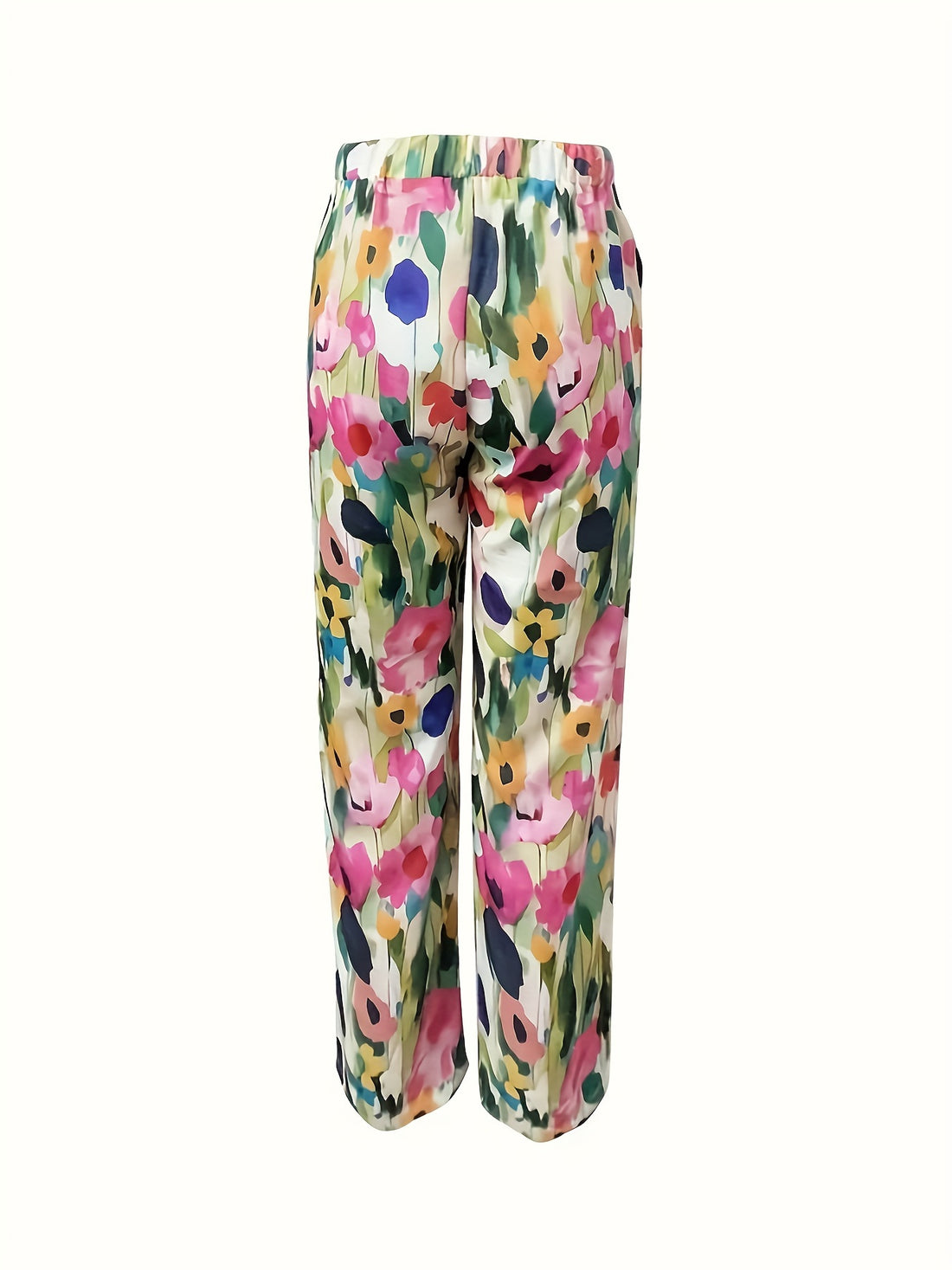 Floral Print Pants, Casual Elastic Waist Pants