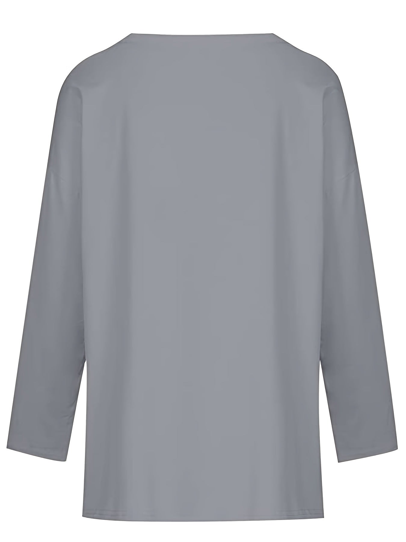 Women's Solid Color Oversized Tops, V-Neck Long Sleeve T-Shirts, Casual Loose Shirts