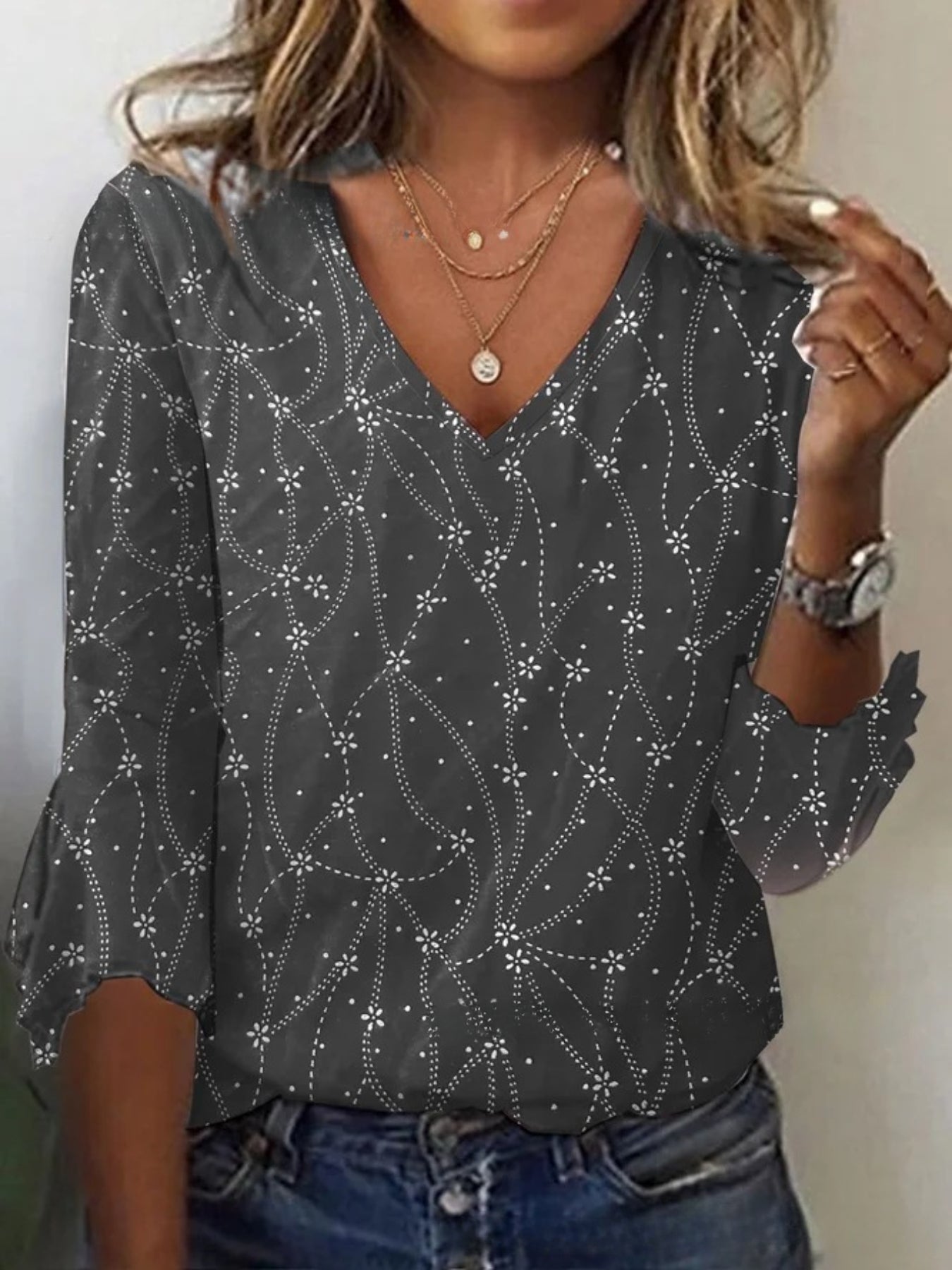 Floral Print Crew Neck T-Shirt, Casual Long Sleeve Top