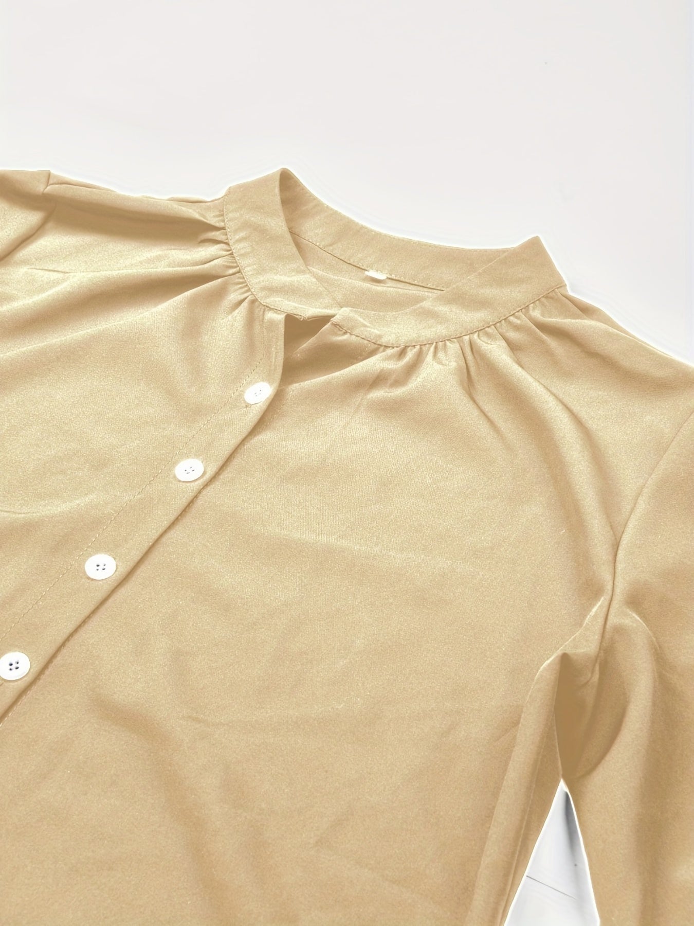 Solid Button Front Blouse, Casual Stand Collar Long Sleeve Blouse