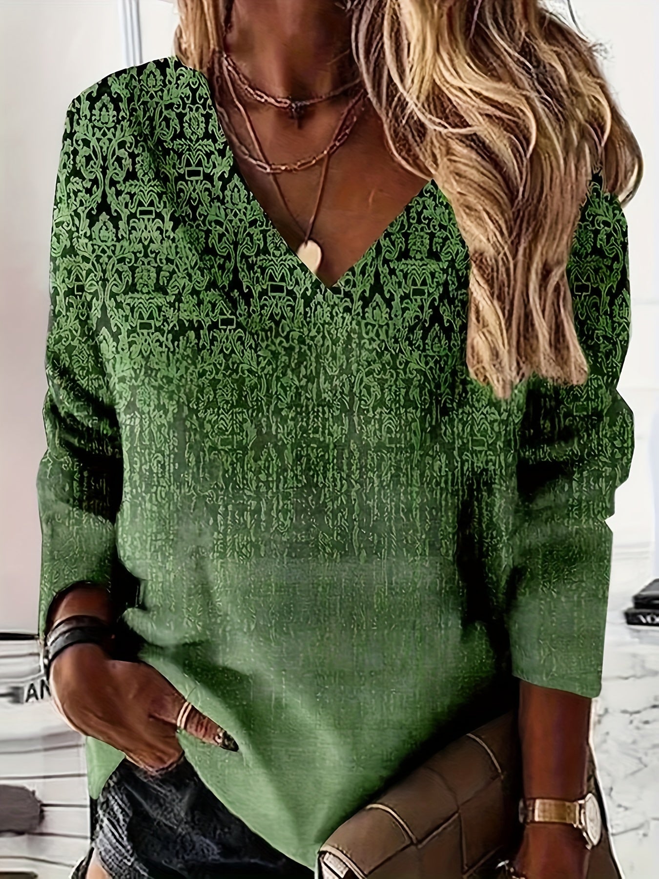 Floral Print Pullover Sweatshirt, Casual Long Sleeve V-neck Sweatshirt