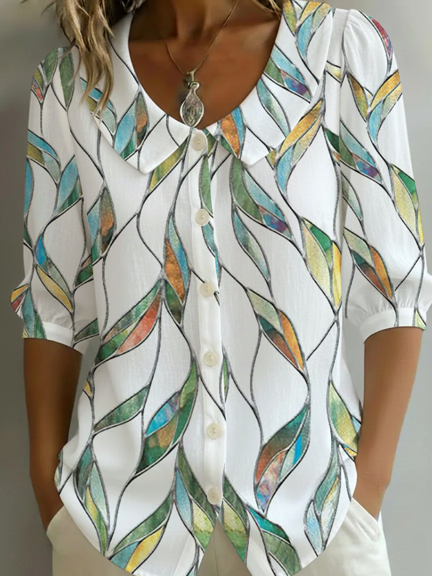 Crew Neck Short Sleeve Patterns Regular Loose Shirt
