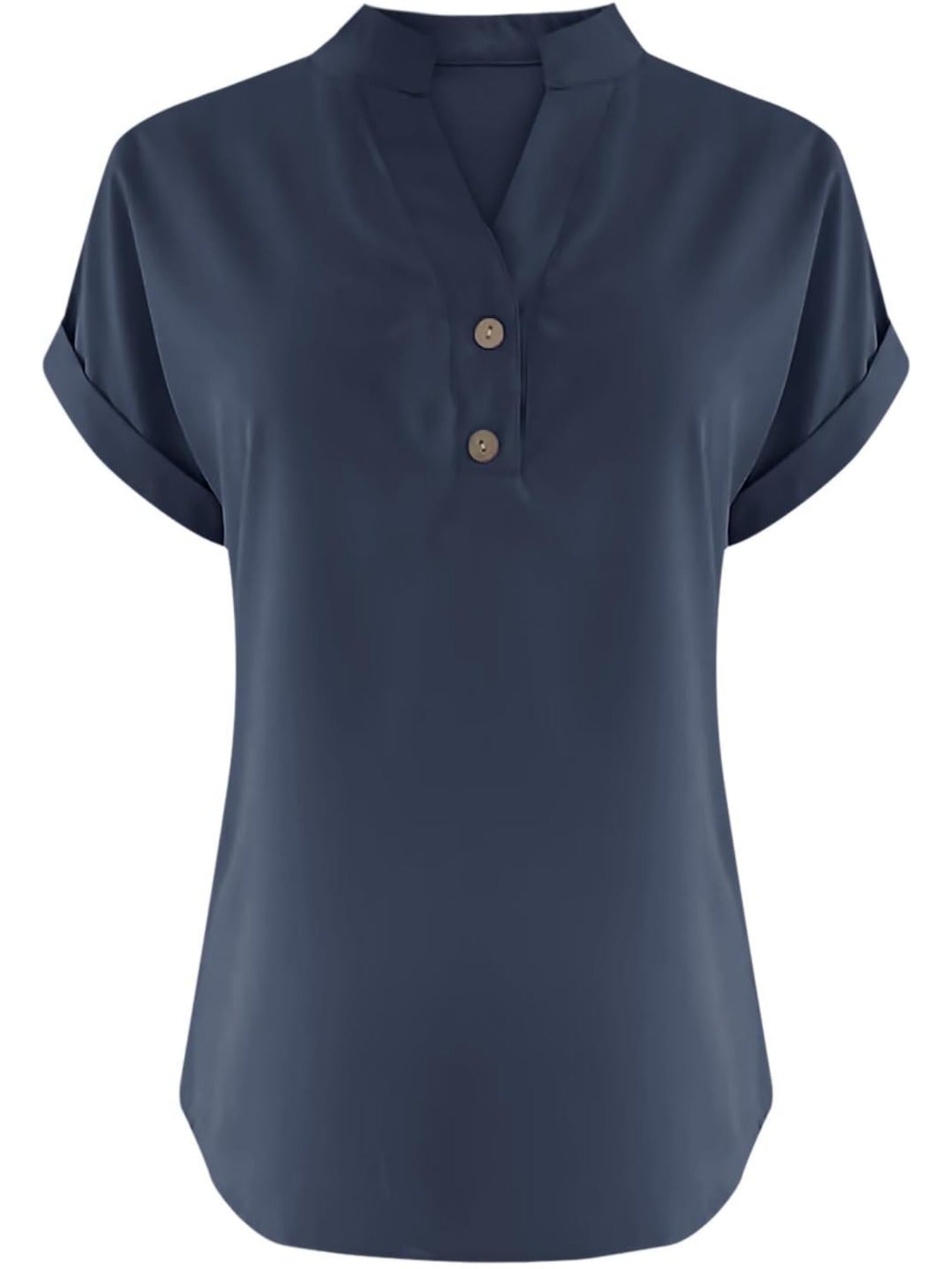 Solid Color V Neck Short Sleeve Button Down T Shirts