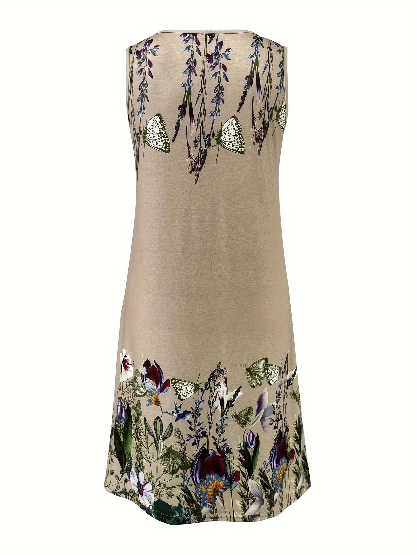 Floral Print V-neck Tank Dress, Vacation Sleeveless Dress
