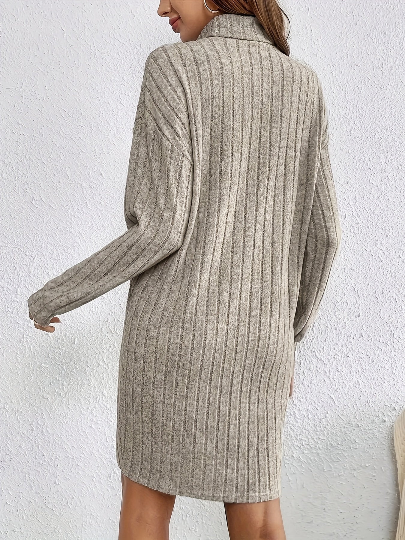 Elegant Turtleneck Knit Dress for Women - Soft, Stretchy Long Sleeve Design