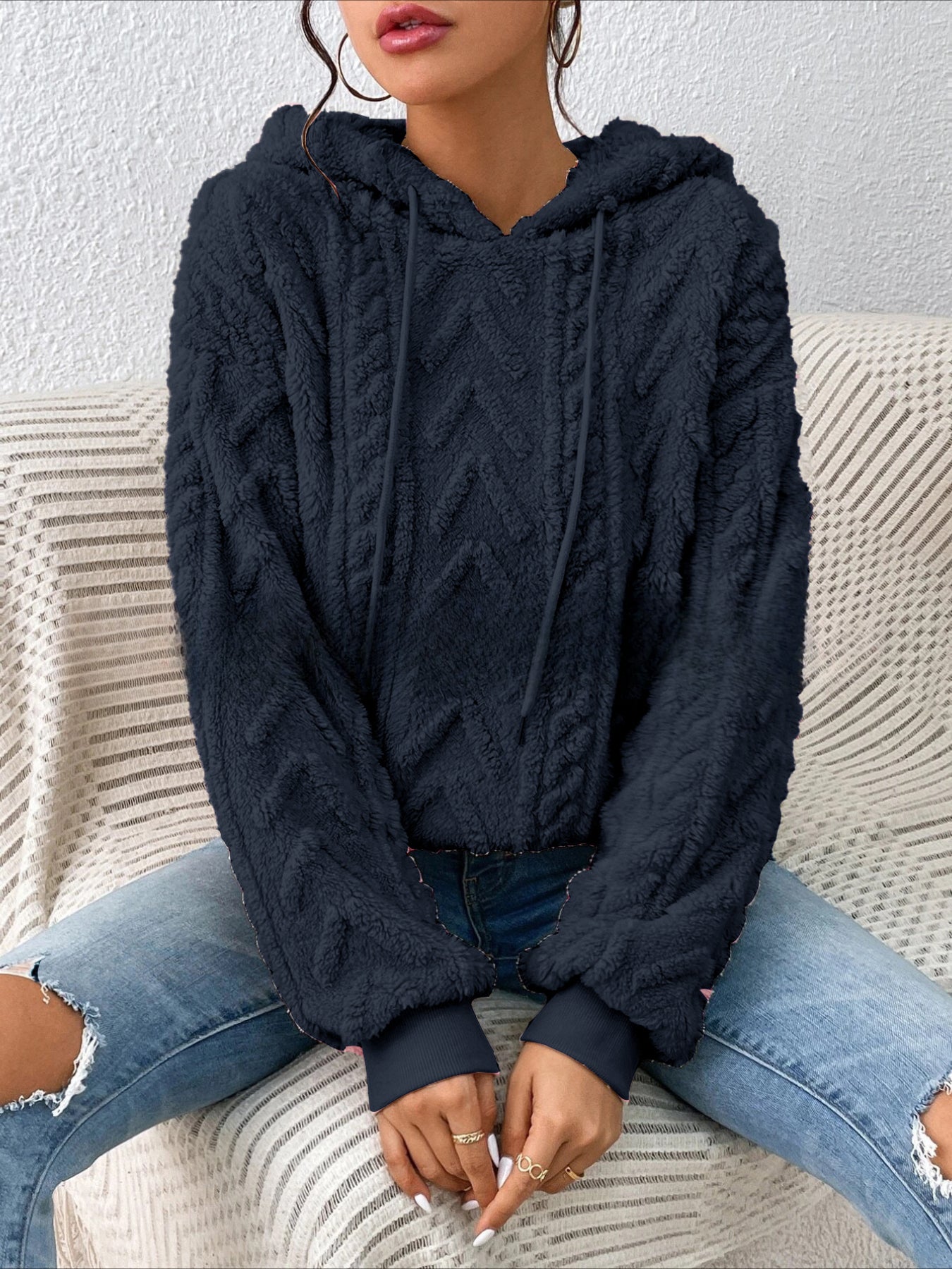 Cozy Fleece Hoodie - Soft Medium Stretch Polyester, Long Sleeve Drawstring, Machine Washable