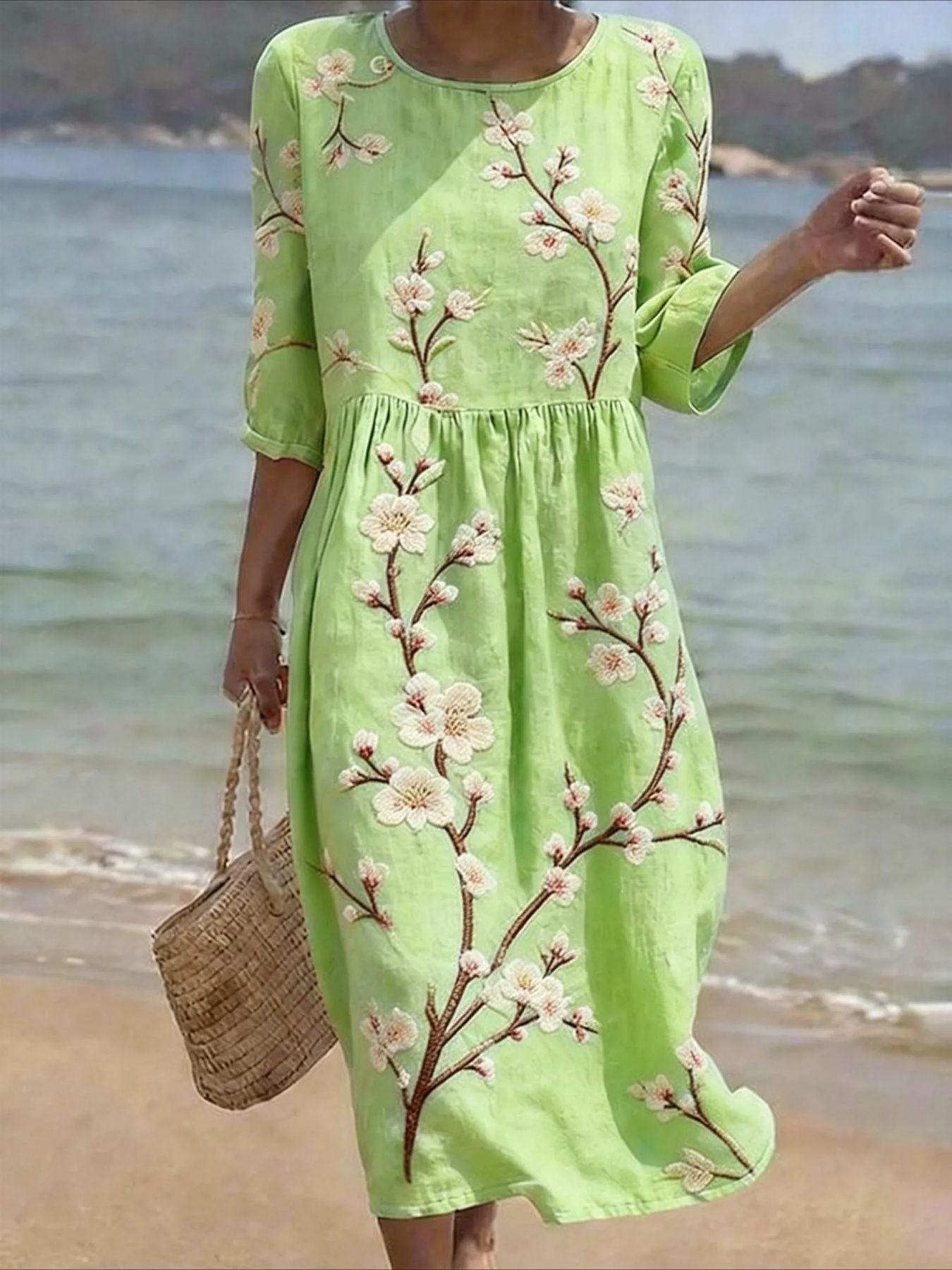 Casual Round Neck Mid Sleeve Printed Dress