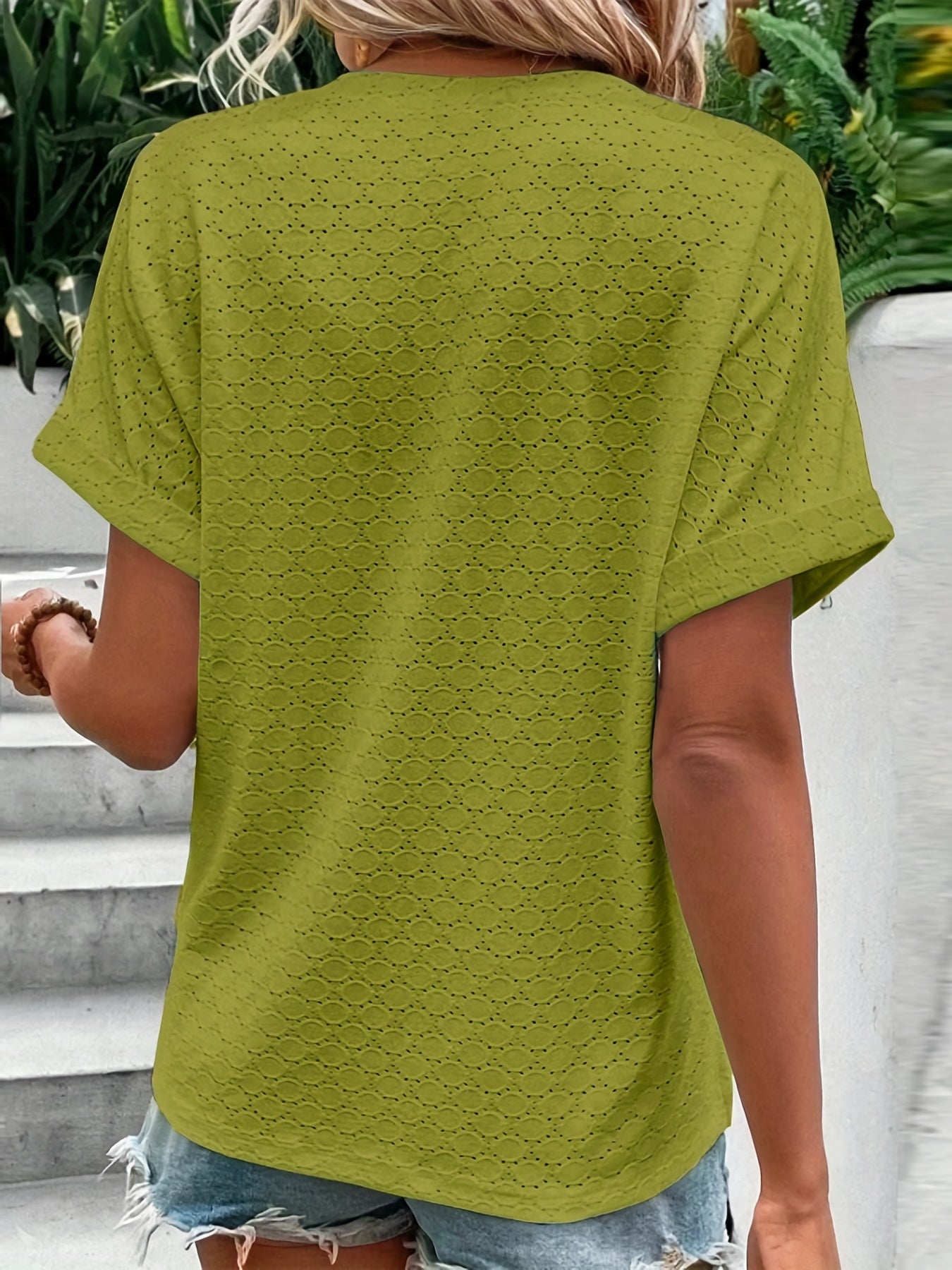 Solid Button Front V Neck T-Shirt, Casual Short Sleeve Top