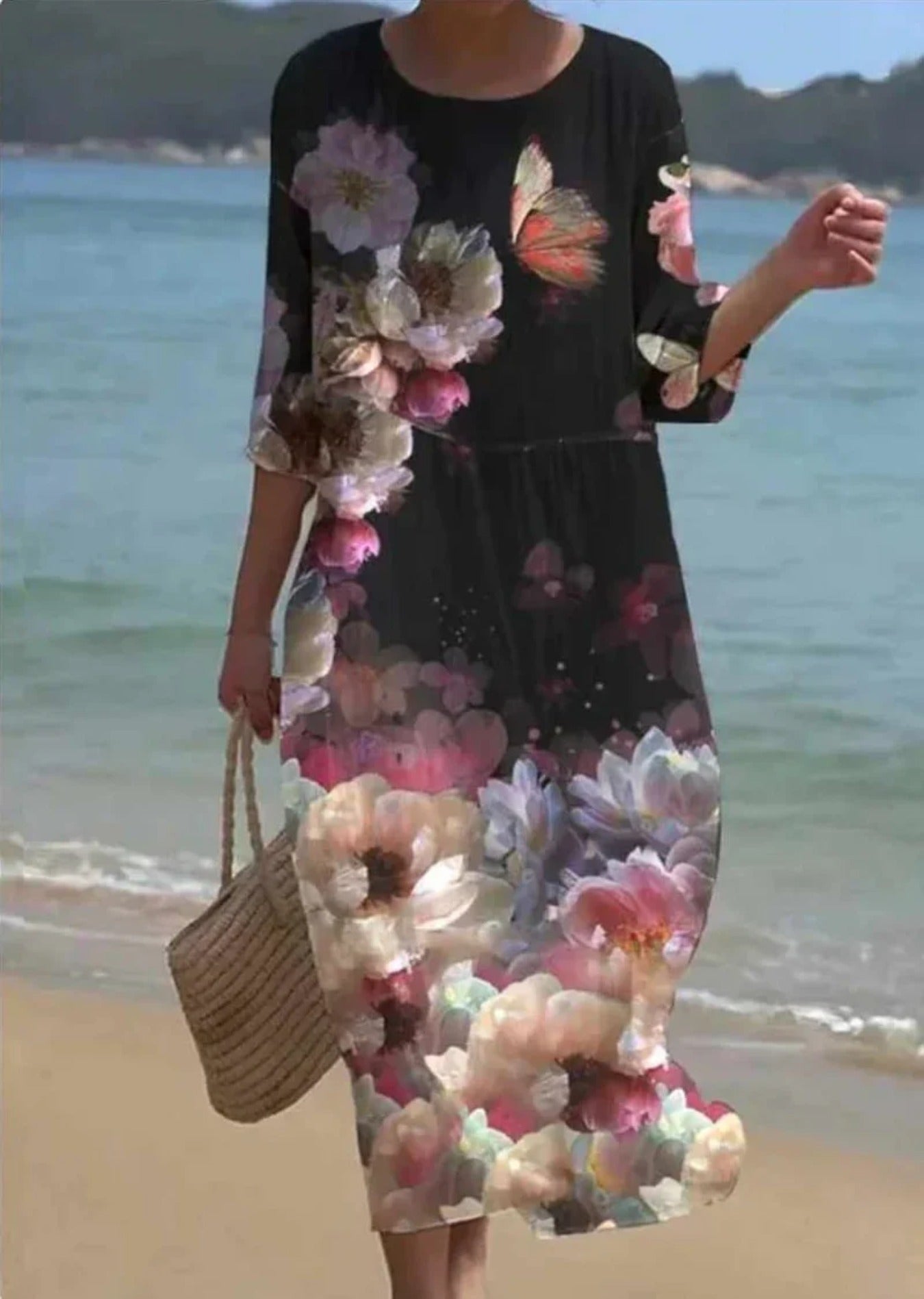 Floral Print Round Neck Short Sleeve Dress