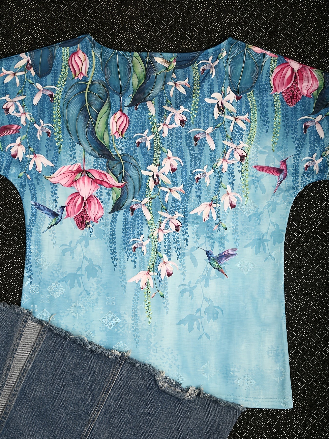 Floral Print V Neck T-Shirt, Short Sleeve Casual Top