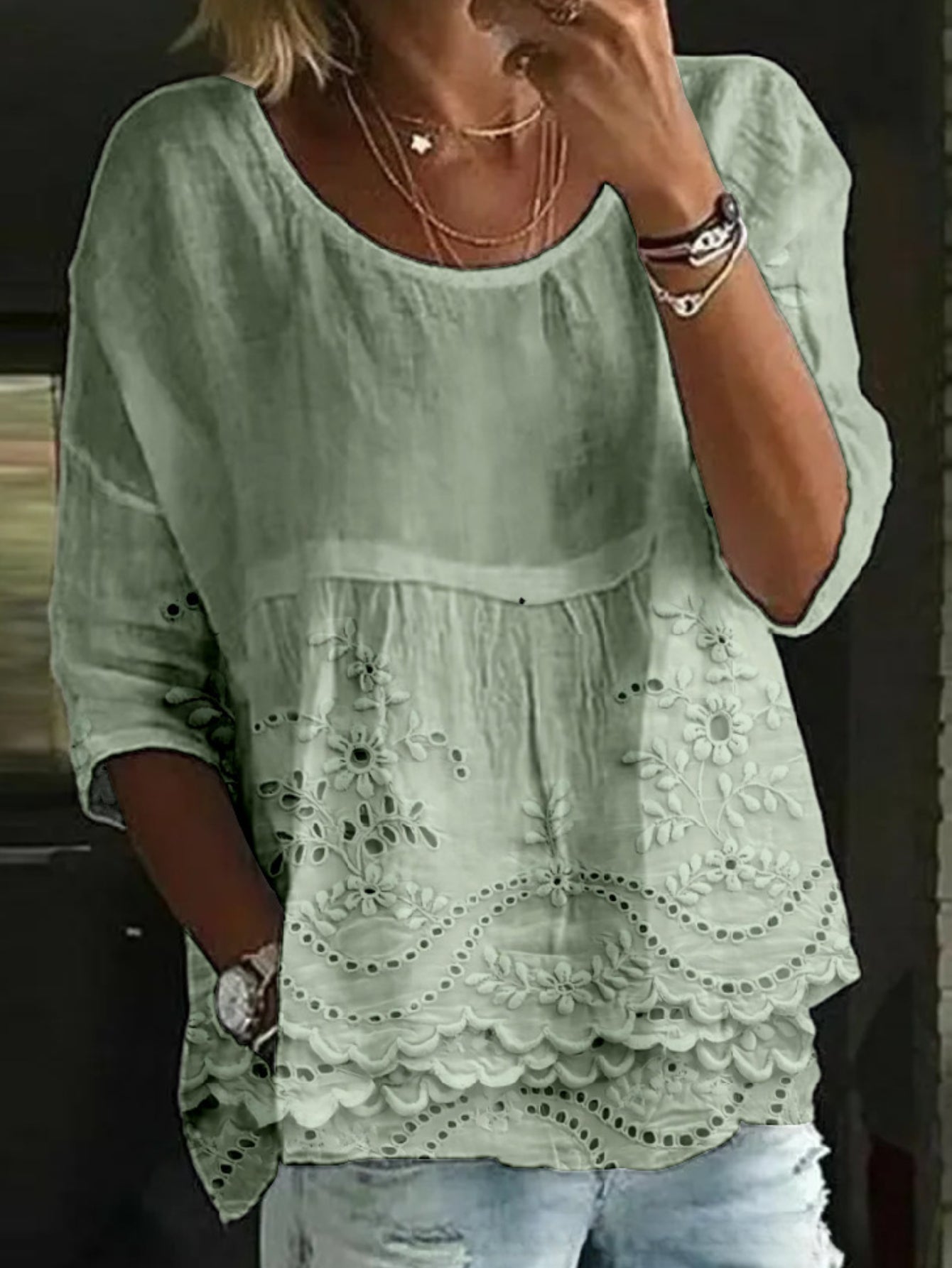 Floral Half Sleeve Shirt Summer Printing Crew Neck Daily Casual Top