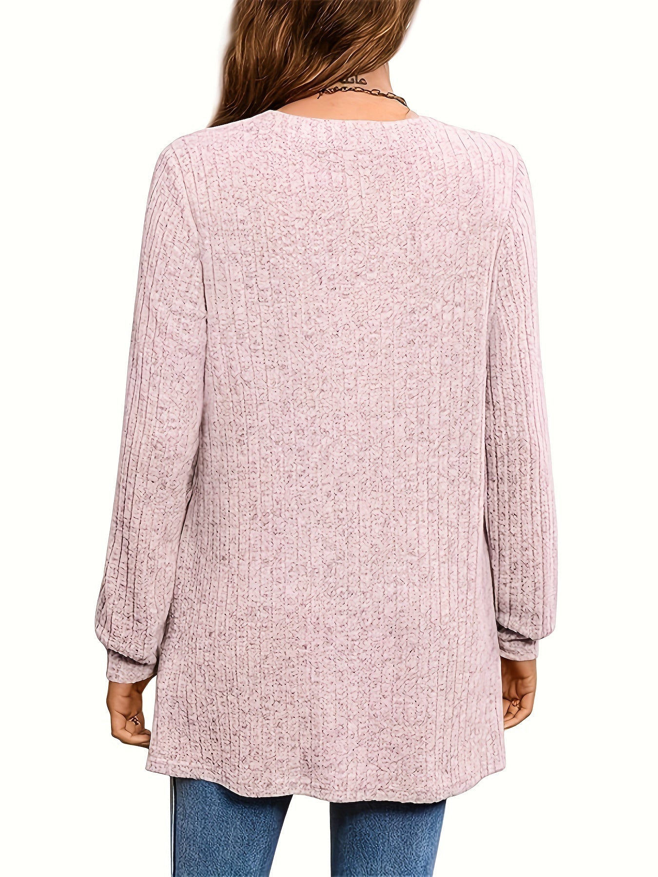 Solid Notched Neck Simple Tunics, Versatile Long Sleeve Top