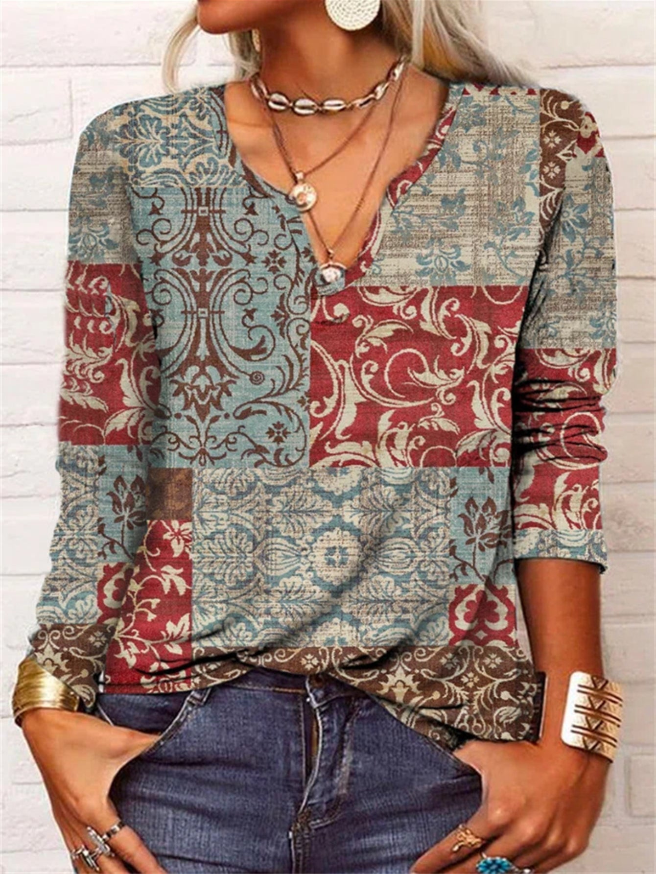 Striped Notched Neck T-Shirt, Casual Short Sleeve T-Shirt