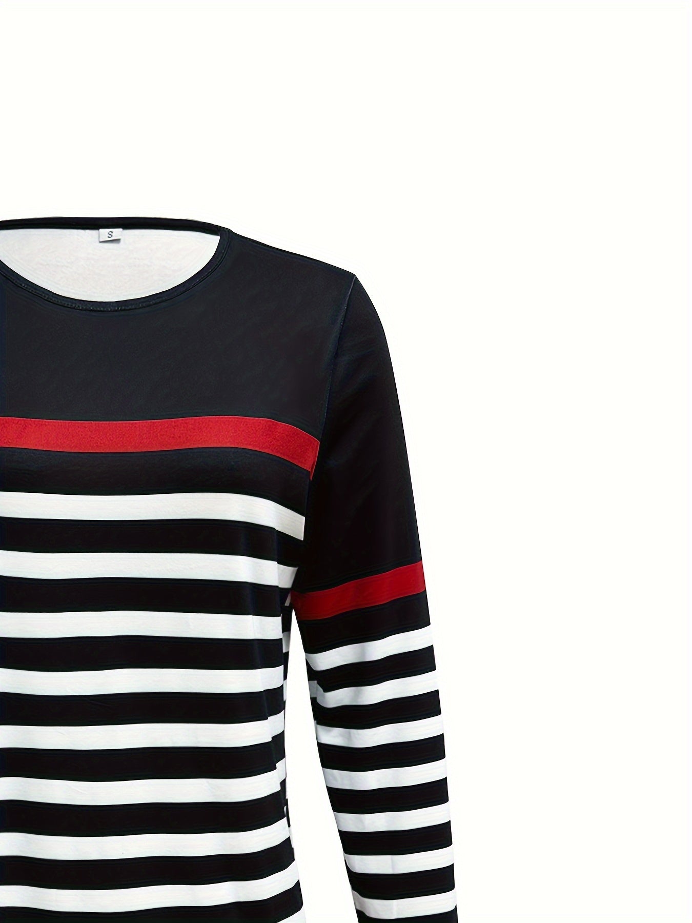 Casual Crew Neck Long Sleeve Striped Print T-shirt