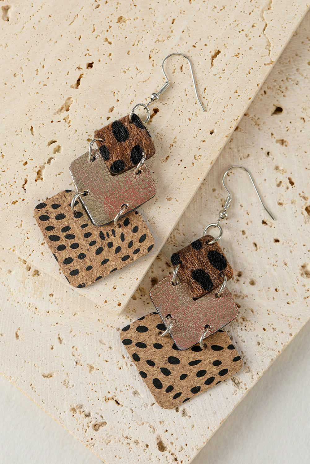 Leopard Color Block Layered Drop Earrings