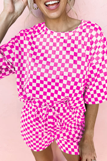 Rose Checkered Top and Short Casual 2pcs Set