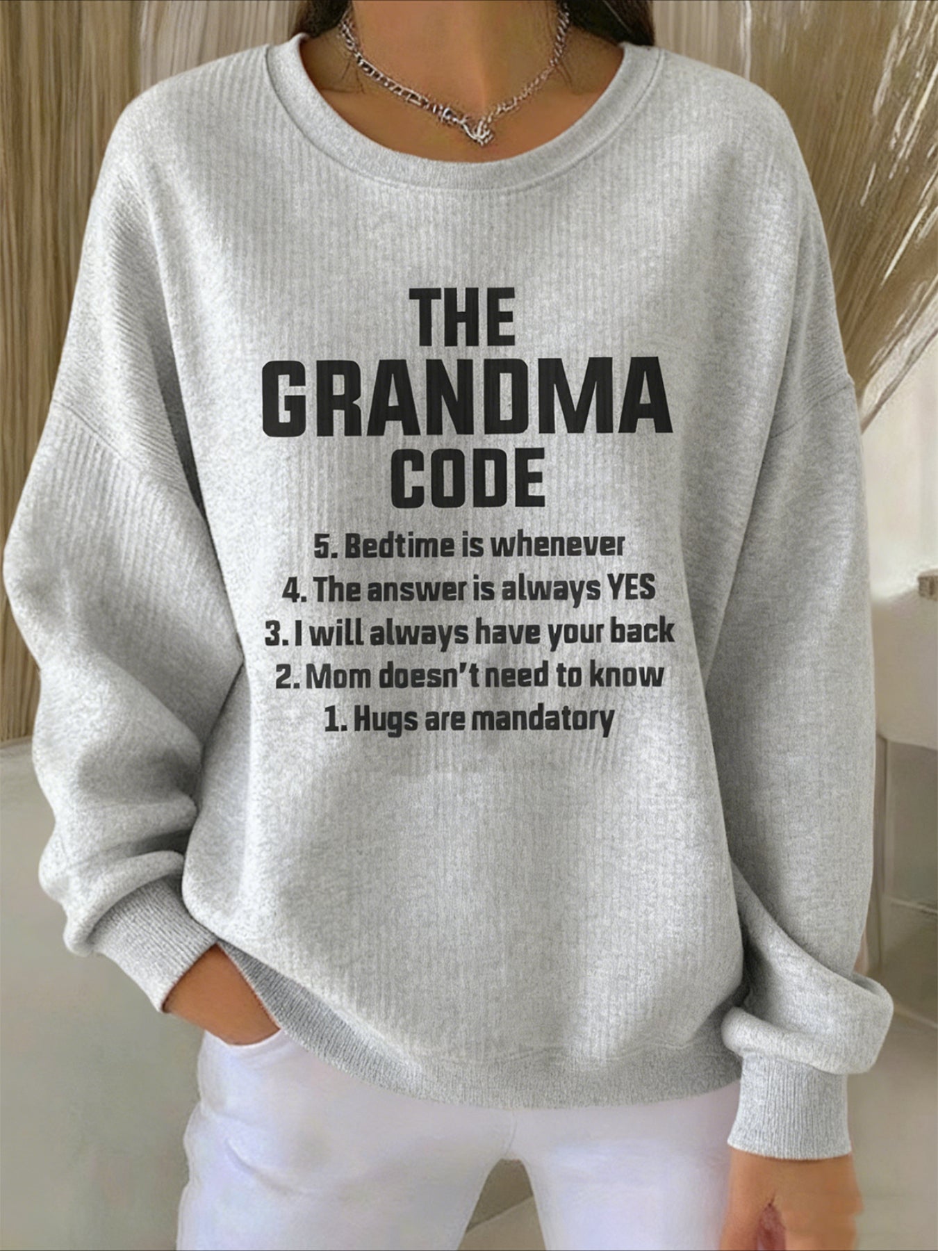Text Printing Crew Neck Floral Long Sleeve Sweater Hoodie