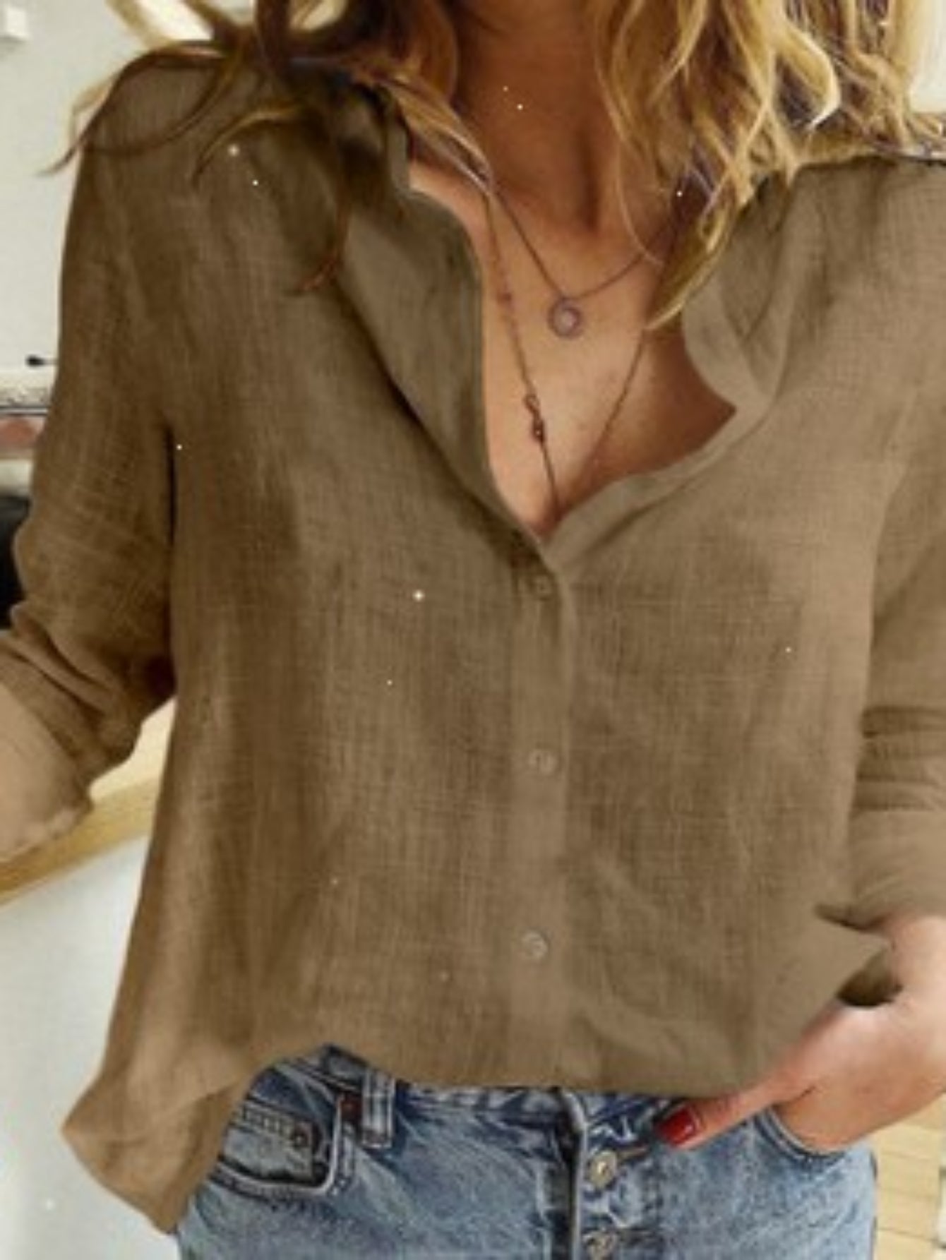 Long Sleeve Linen Shirt, Casual Button Up Shirt
