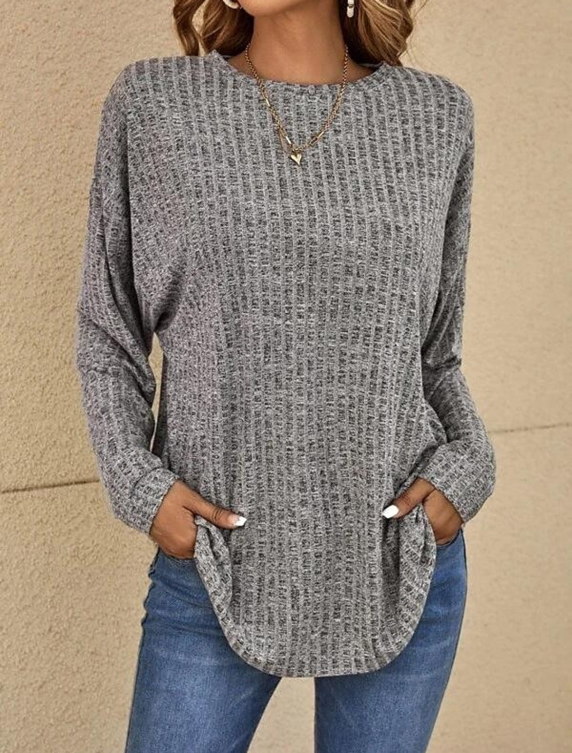 Plain Long Sleeve Daily Weekend Basic Round Neck T-Shirt