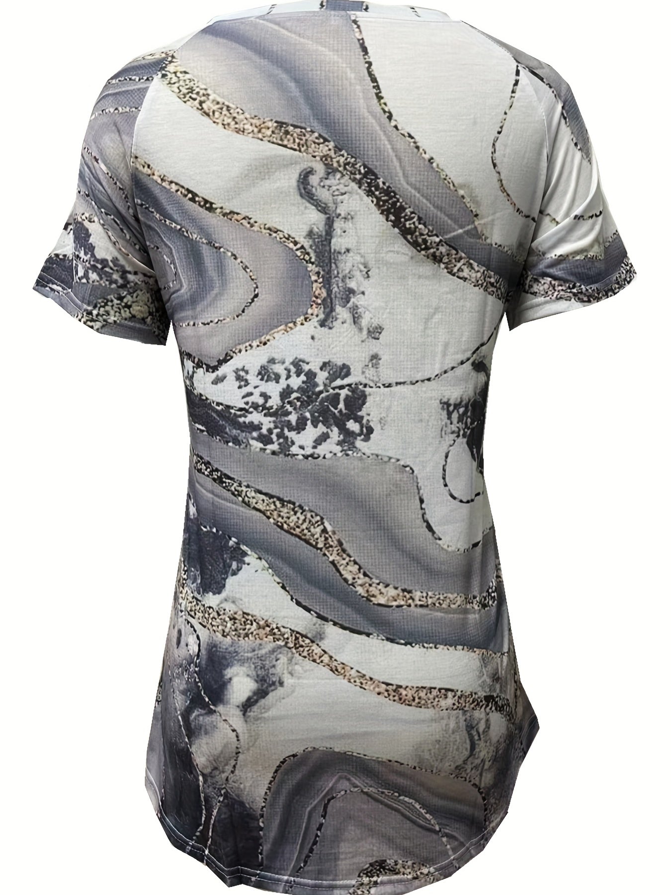 Geometric Print Crew Neck T-shirt, Vintage Short Sleeve T-shirt